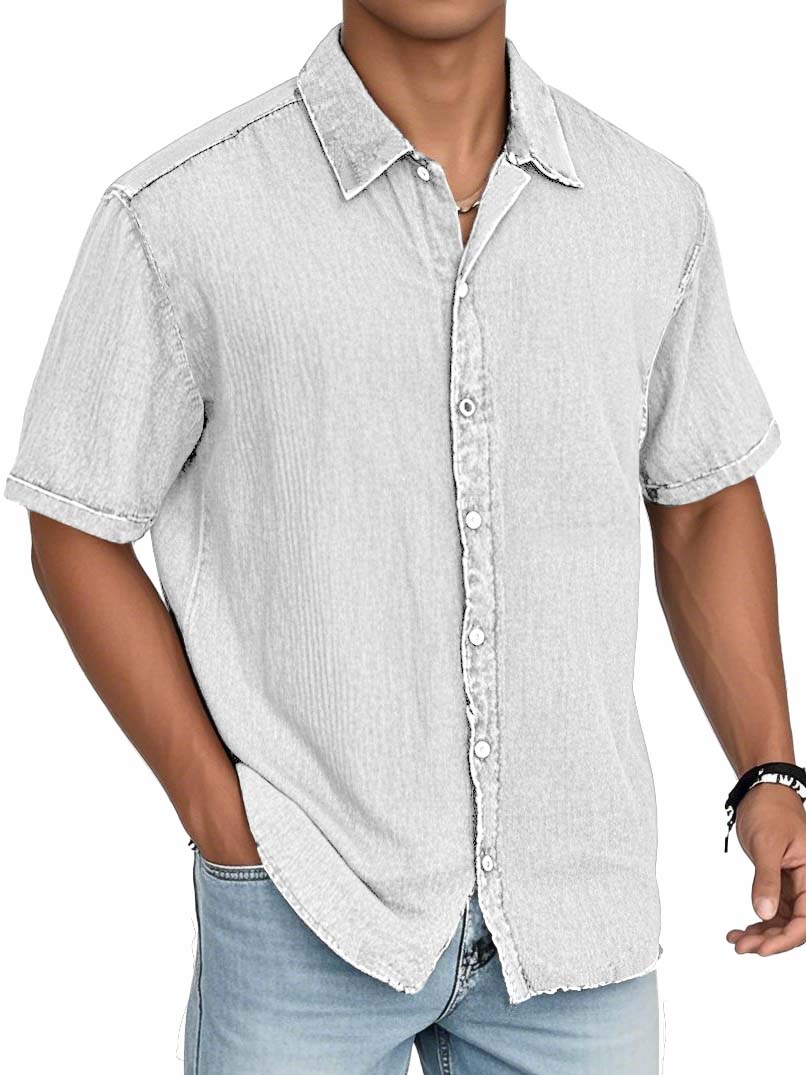 Men's Fashion Casual Textured Fabric Short-sleeved Shirt