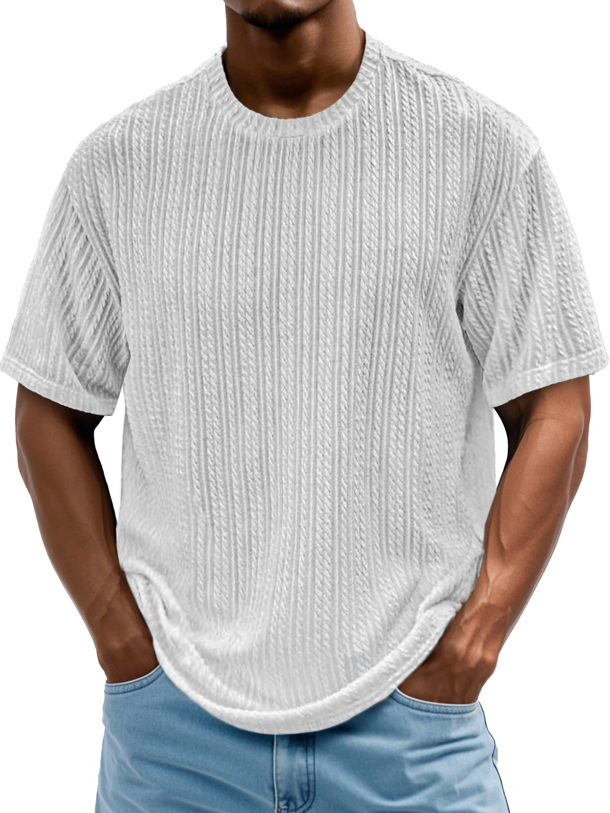 Men's Daily Round Neck Casual Texture Solid Color Comfortable Short-sleeved T-shirt