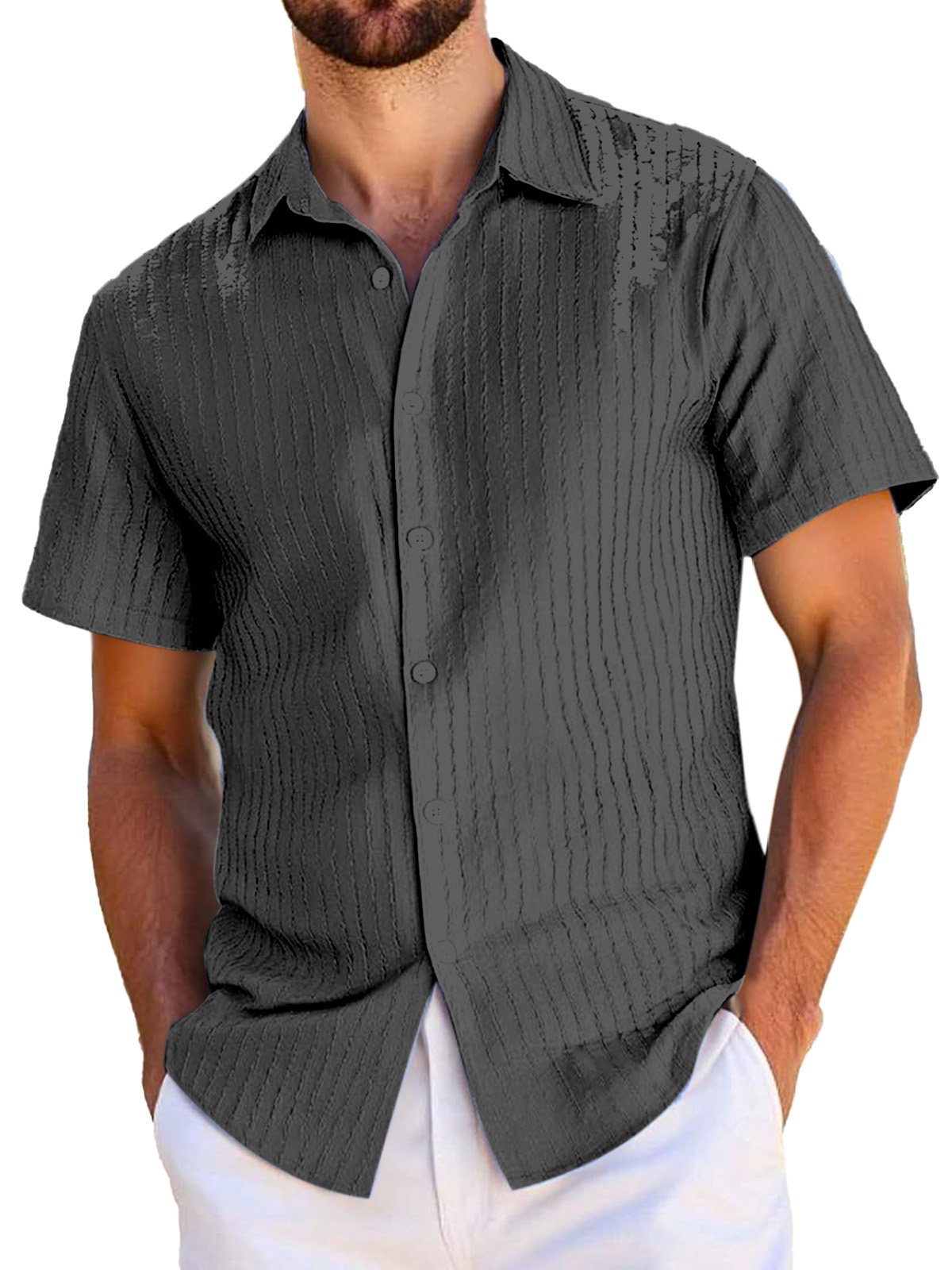 Men's Everyday Casual Textured Short-sleeved Lapel Shirt
