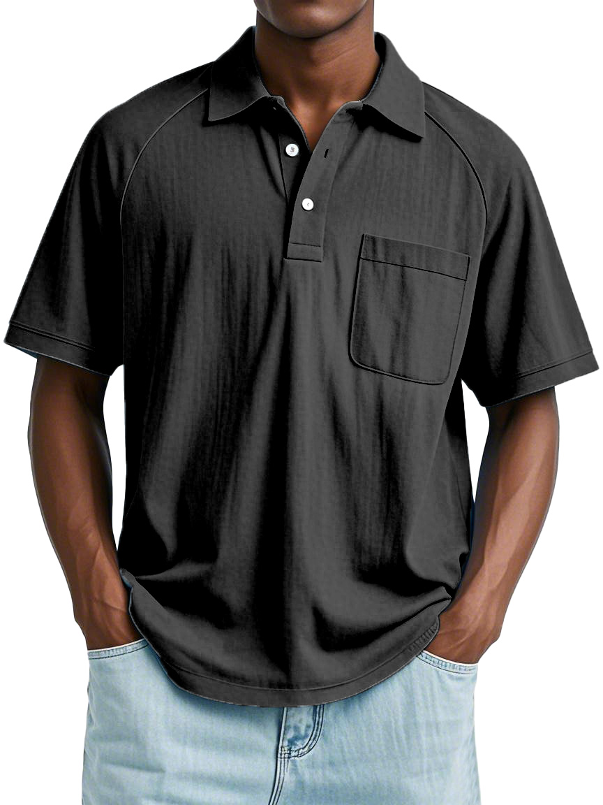 Men's Casual Simple Solid Color Raglan Short Sleeve Lapel Polo Shirt