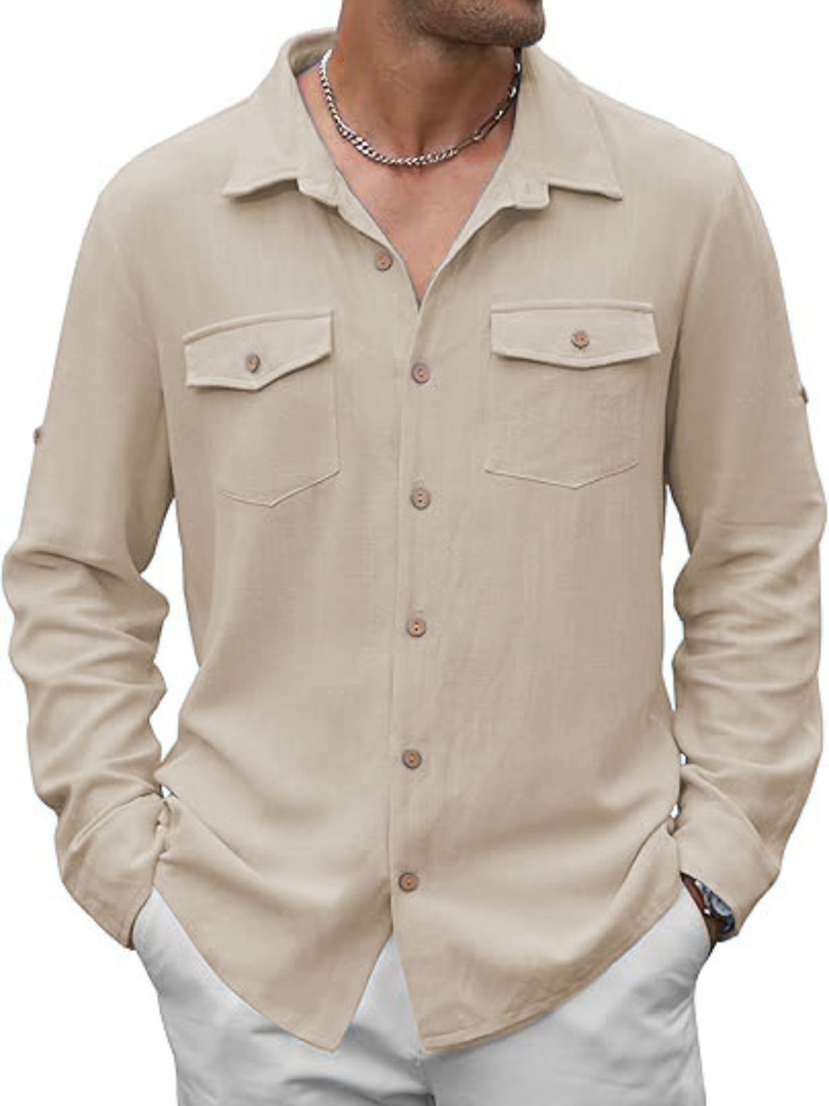 Men's Casual Solid Color Long-sleeved Shirt