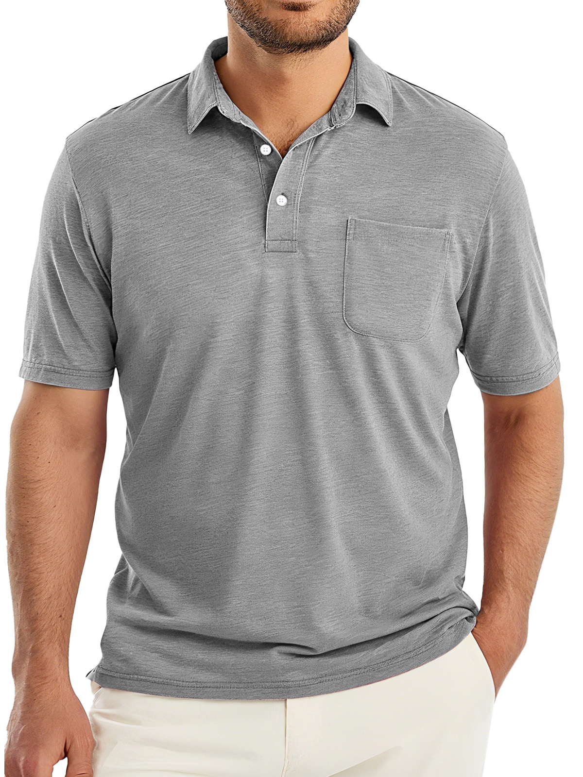 Men's Simple Solid Color Comfortable And Breathable Lapel Button Short-sleeved Polo Shirt