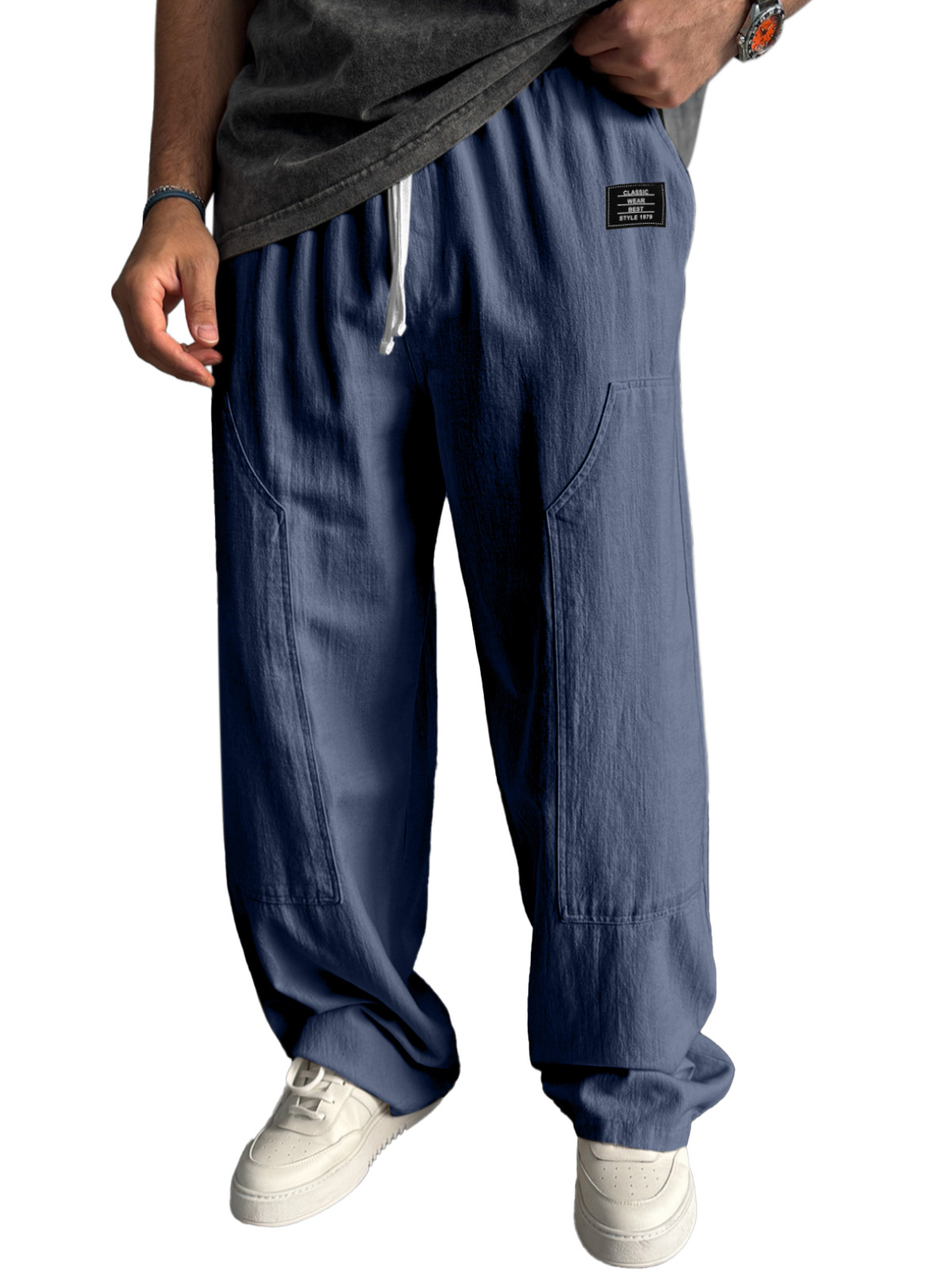 Simple Solid Color Loose And Comfortable Panel Design Straight-leg Pants With Logo