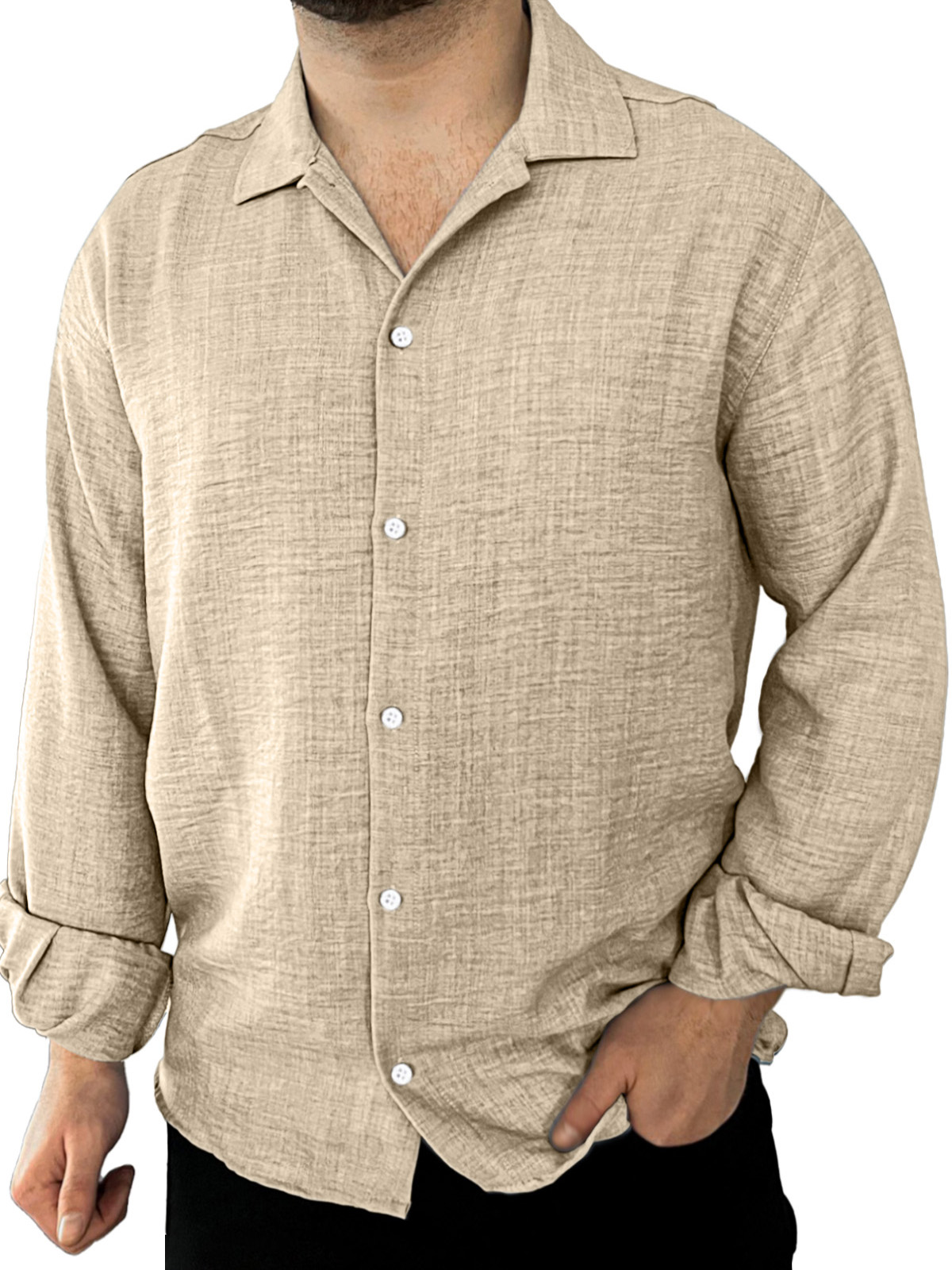 Men's Simple Daily Casual Solid Color Lapel Long-sleeved Shirt