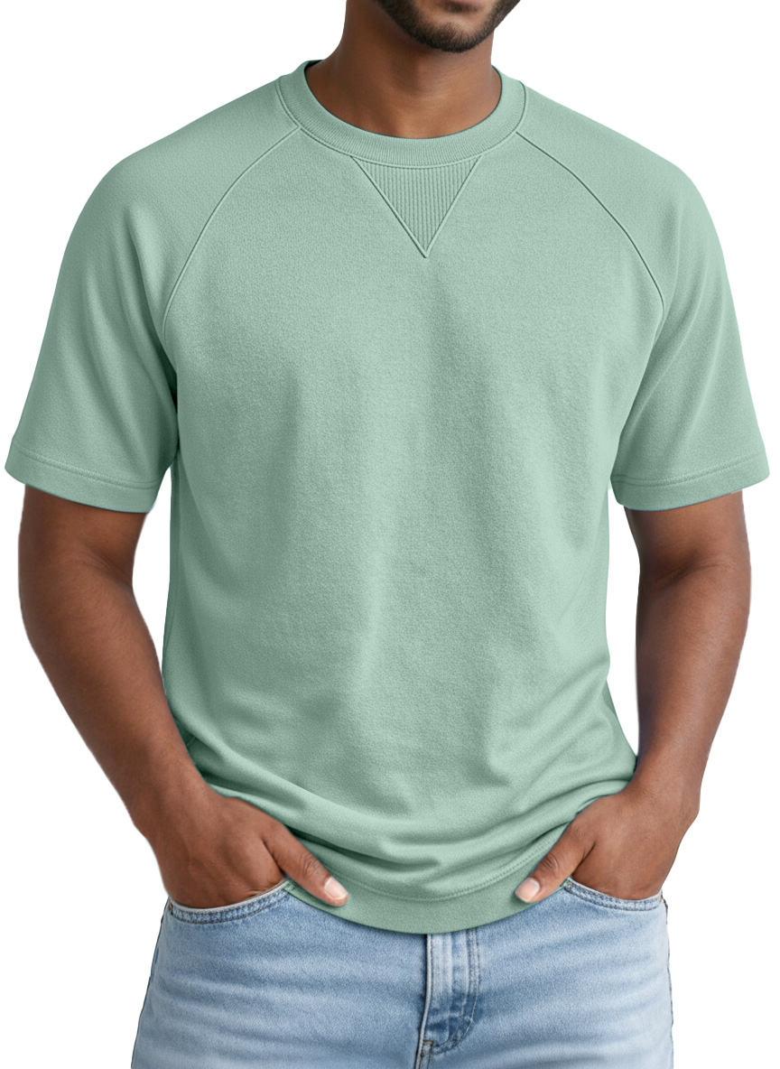 Men's Casual Solid-color Inverted Triangle Design Raglan Short-sleeved Crew Neck T-shirt