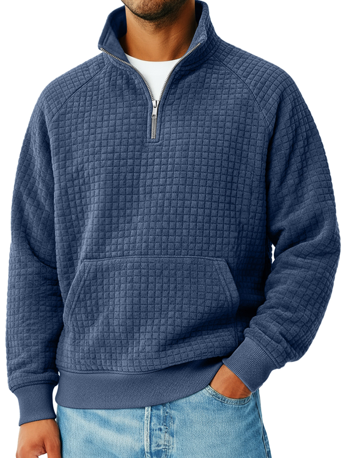 Men's Small Plaid Button Hooded Casual Loose Sweatshirt