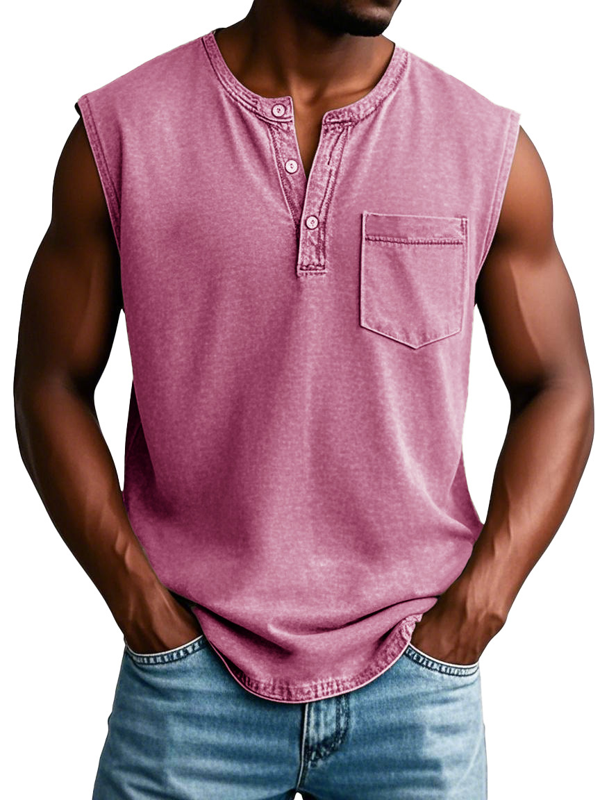 Men's Fashion Casual Retro Sports Pocket Sleeveless T-shirt