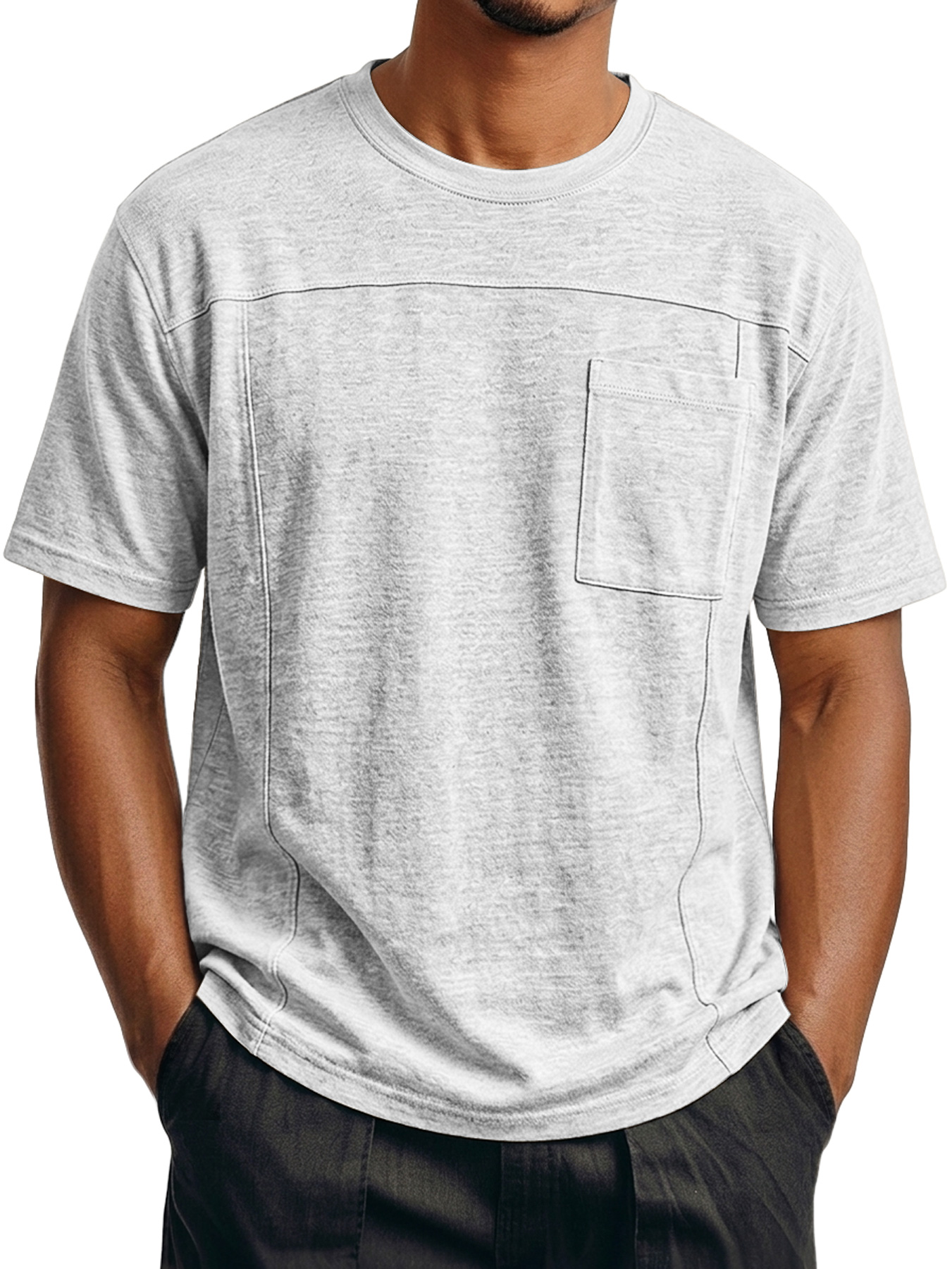 Men's Crew Neck Short-Sleeve T-Shirt with Deconstructed Design and Pocket