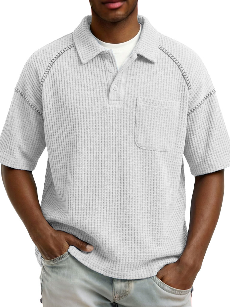Men's Fashion Retro Raglan Waffle Gown Short-Sleeve Polo Shirt