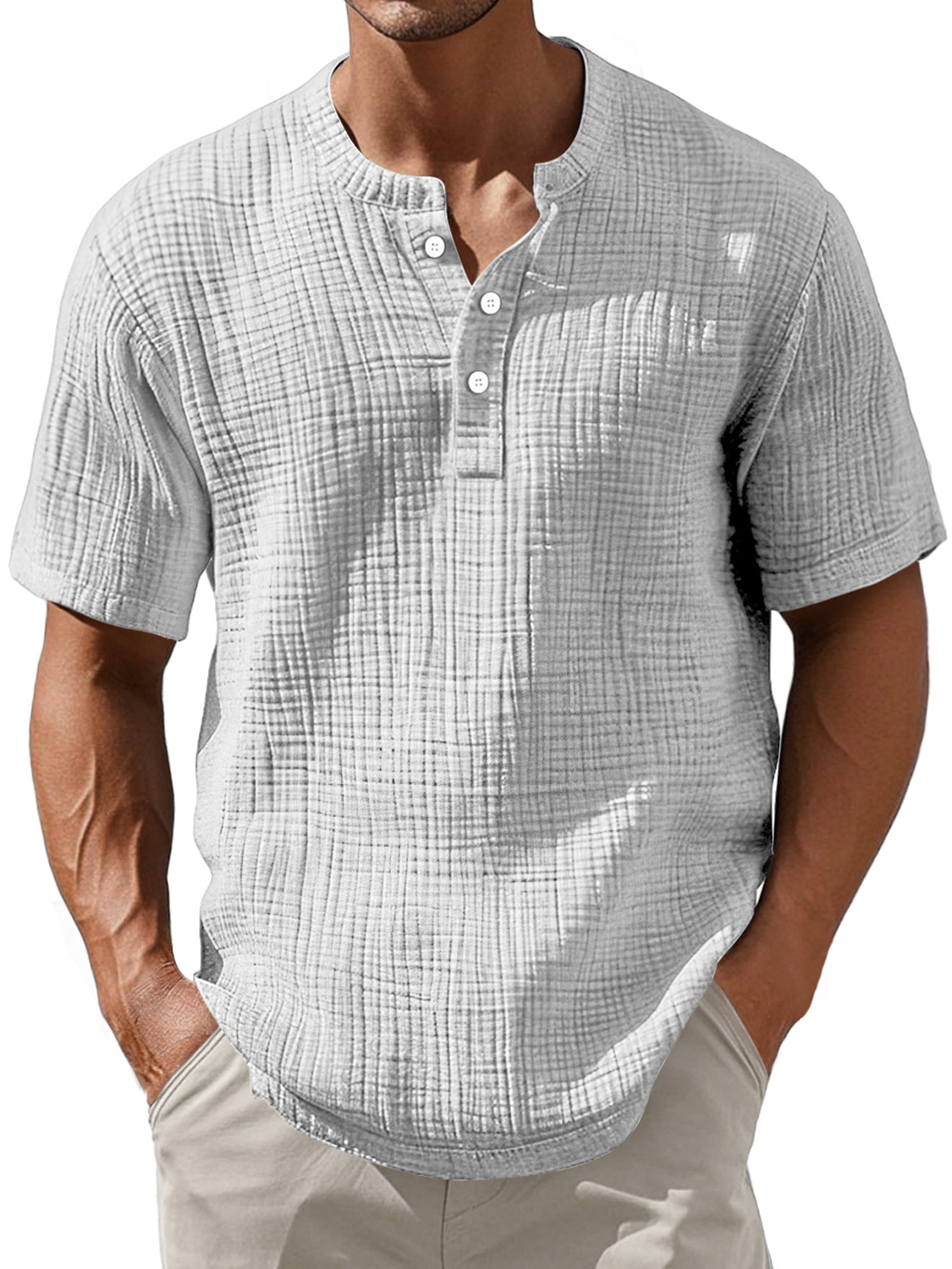 Men's Daily Pleated Casual Comfort Short Sleeve Henley Shirt