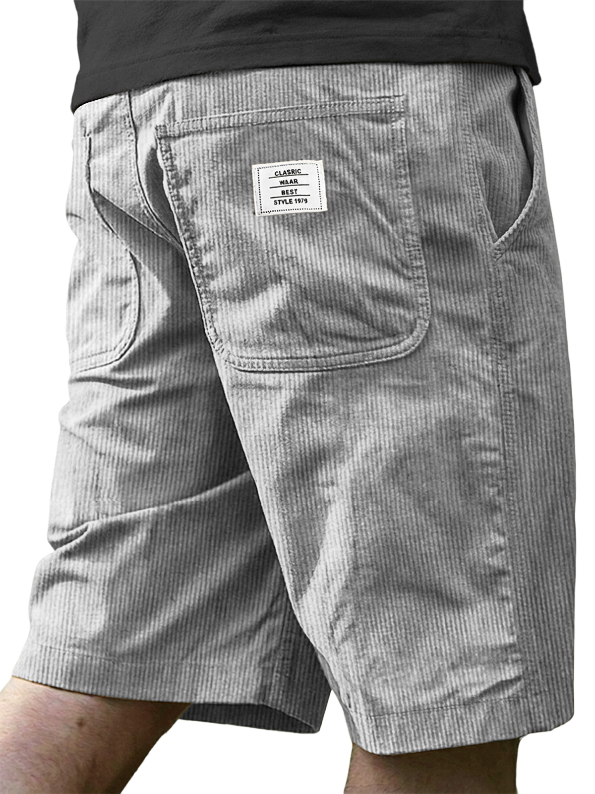 Men's Retro Corduroy Embroidered Logo Casual Shorts