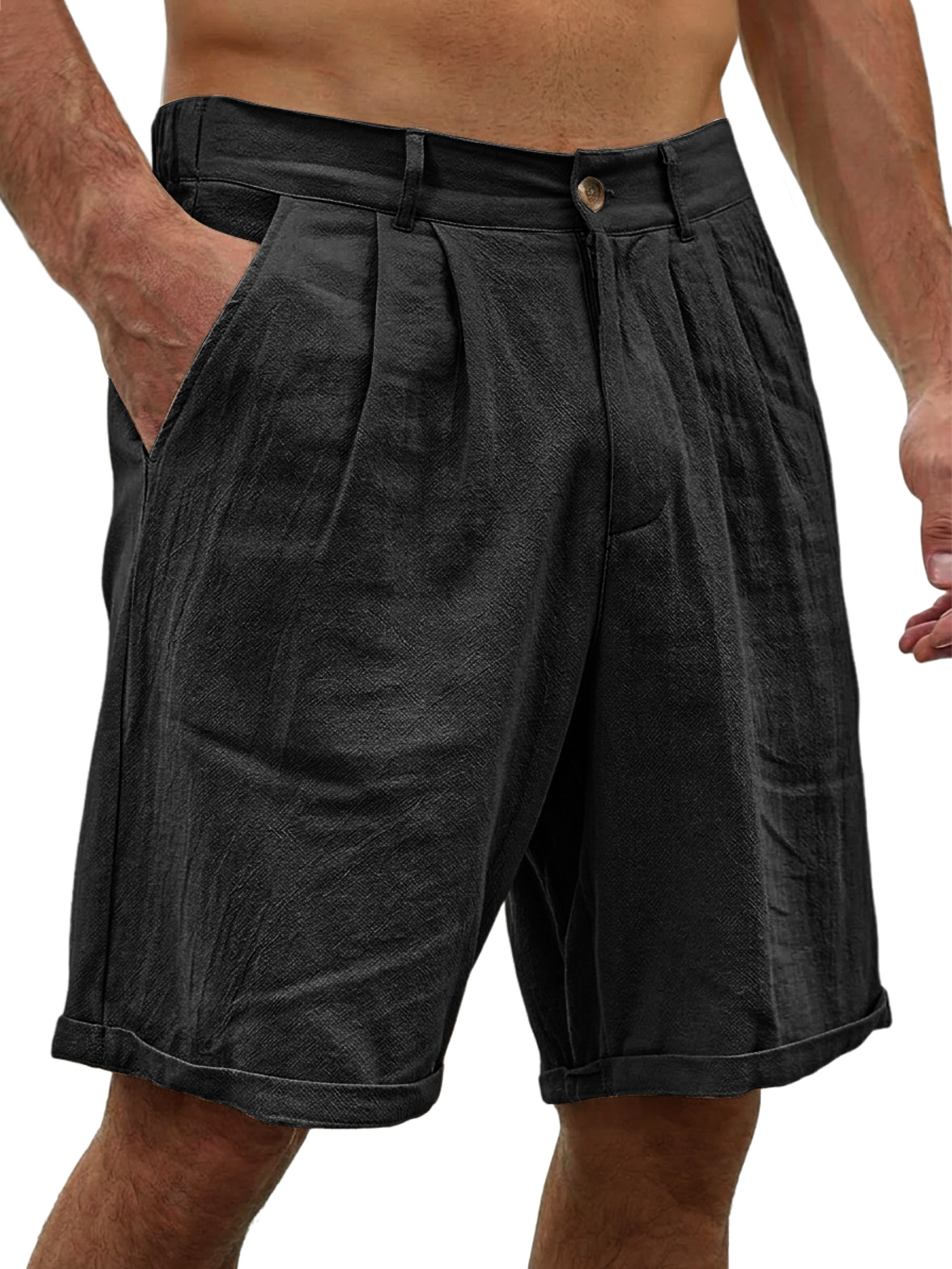 Men's Basic Cotton And Linen Button Casual Comfortable Shorts
