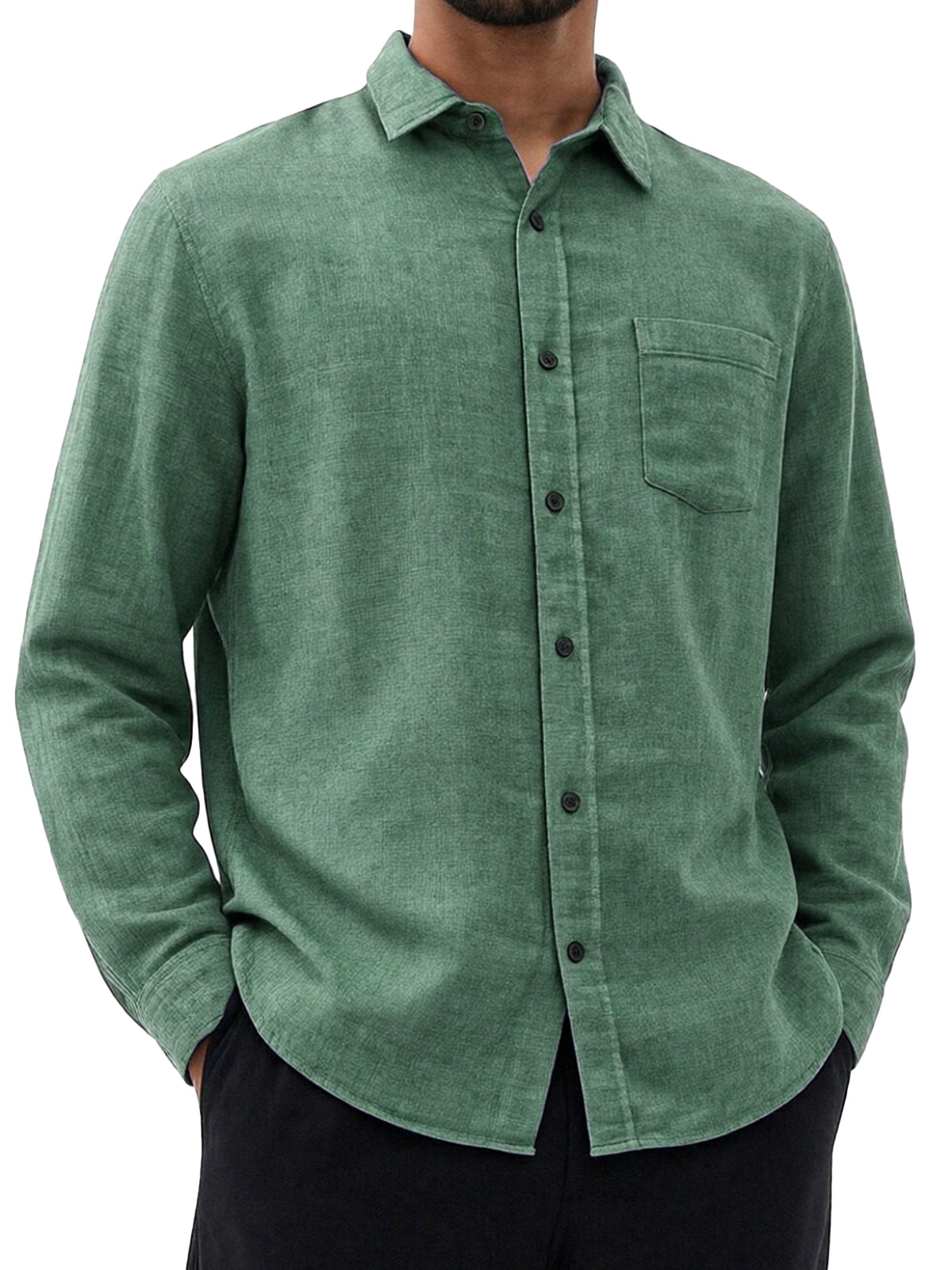 Men's Retro Simple And Versatile Solid Color Collared Long-sleeved Shirt