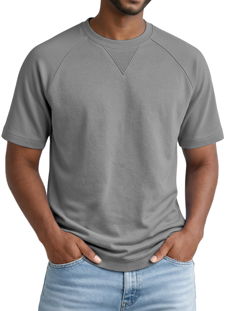 Men's Casual Solid-color Inverted Triangle Design Raglan Short-sleeved Crew Neck T-shirt