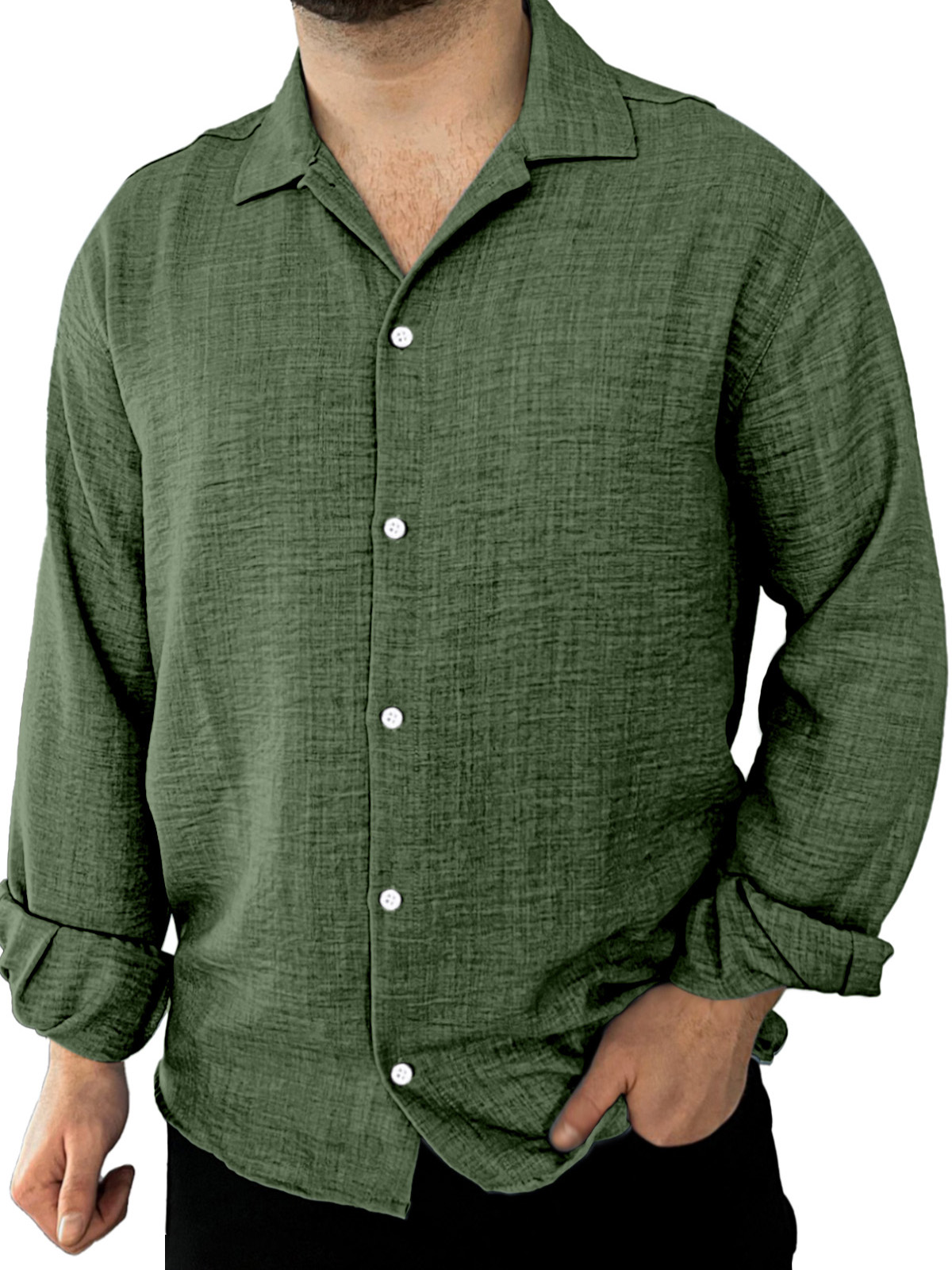 Men's Simple Daily Casual Solid Color Lapel Long-sleeved Shirt