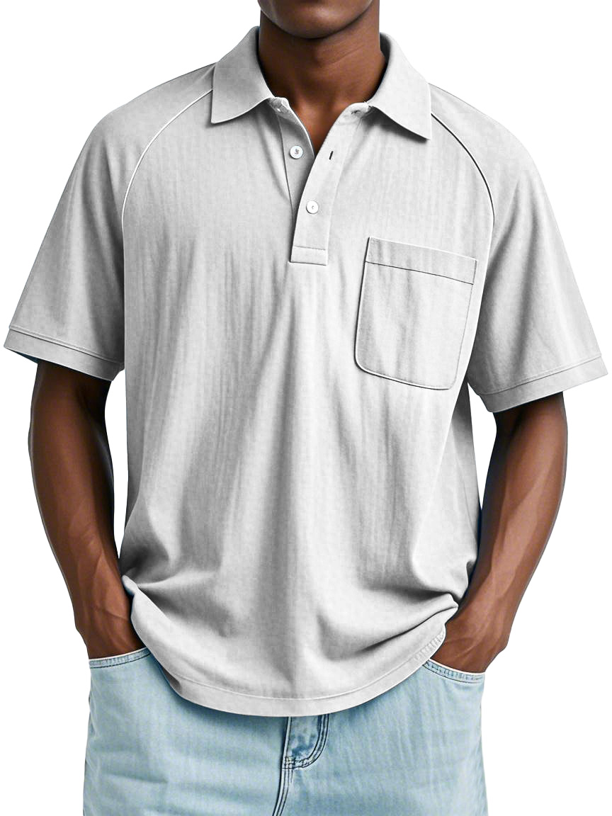 Men's Casual Simple Solid Color Raglan Short Sleeve Lapel Polo Shirt