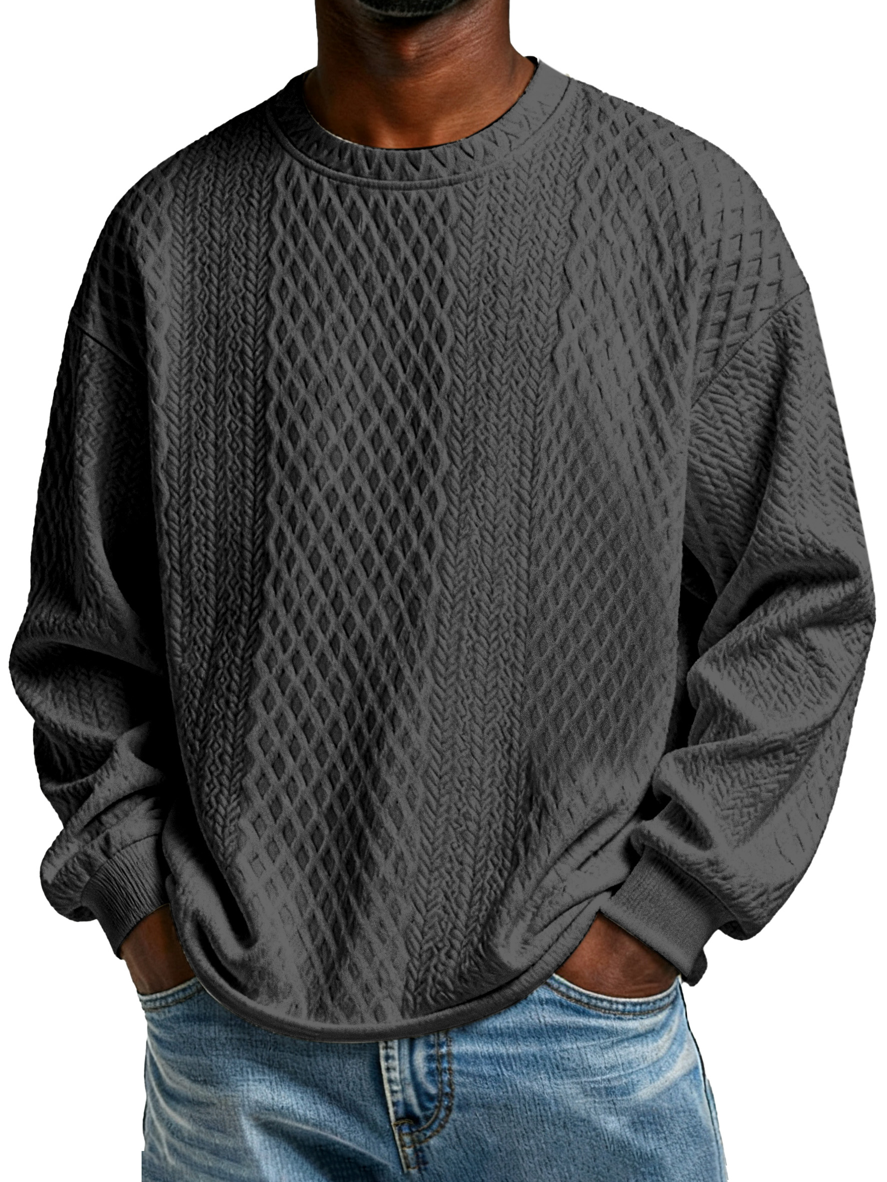 Men's Casual Solid Color Texture Long-sleeved T-shirt