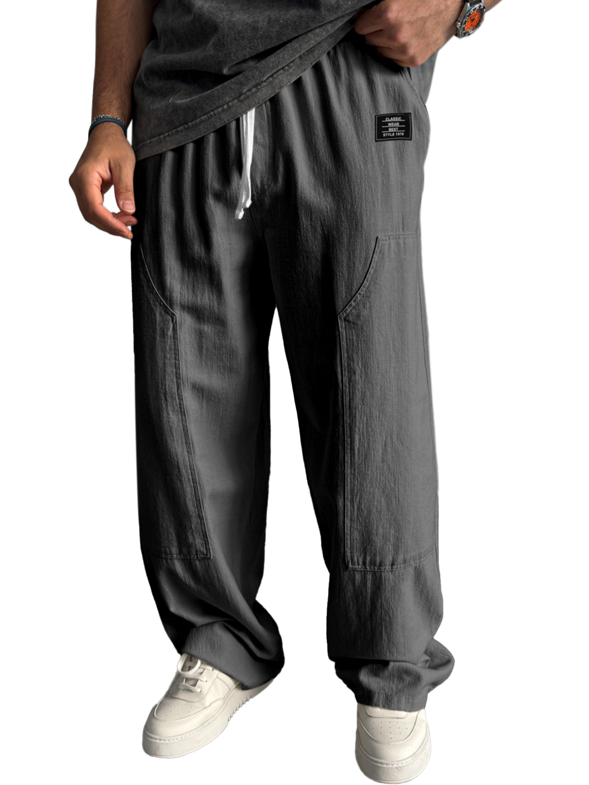 Simple Solid Color Loose And Comfortable Panel Design Straight-leg Pants With Logo