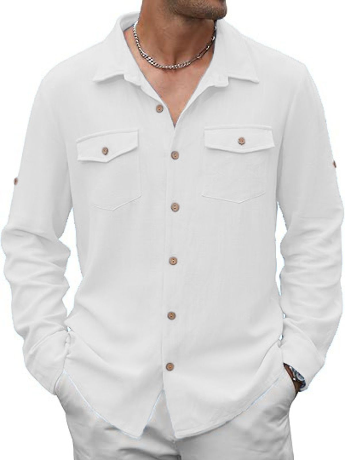 Men's Casual Solid Color Long-sleeved Shirt