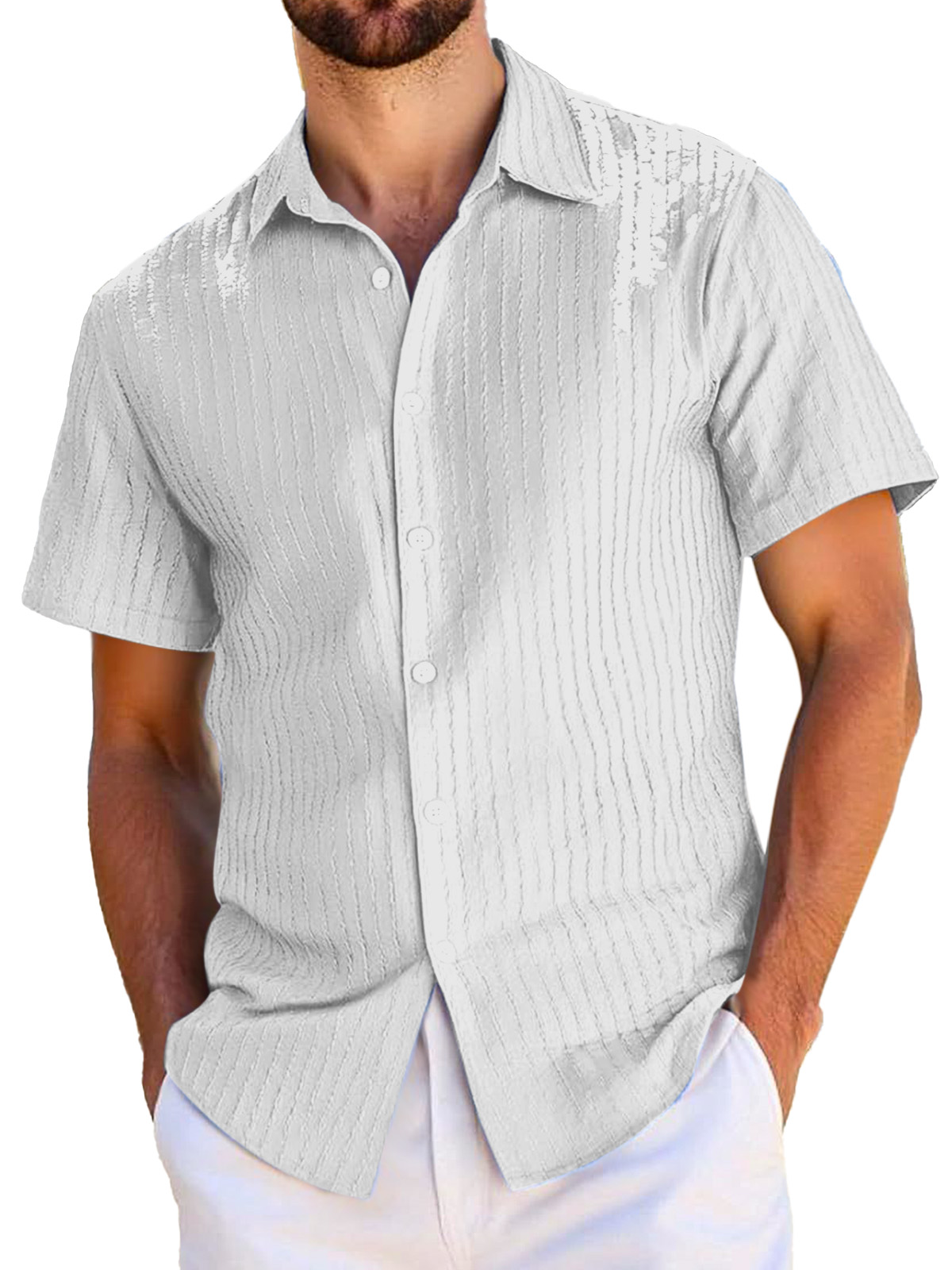 Men's Everyday Casual Textured Short-sleeved Lapel Shirt