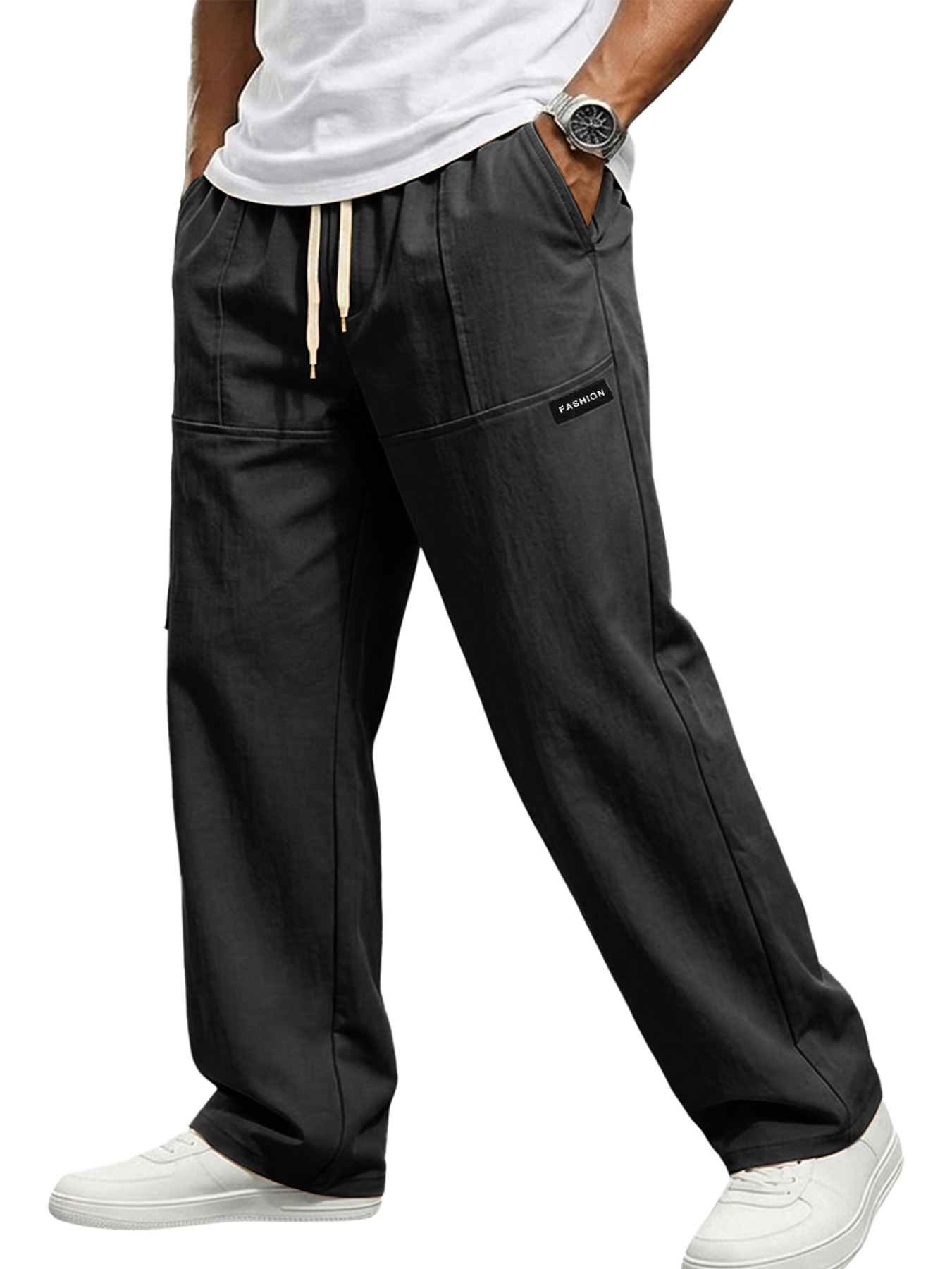 Men's Casual Comfortable Straight Leg Elastic Waist Loose Trousers