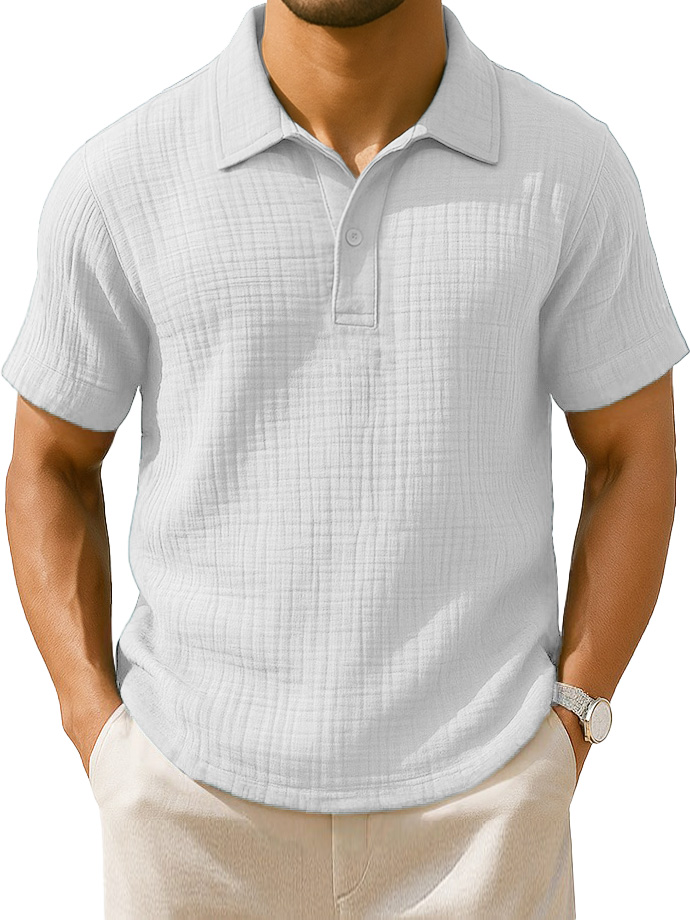Men's Clothing Fashionable Casual Jacquard Pleated Fabric Lapel Short-sleeved Loose Polo Shirt