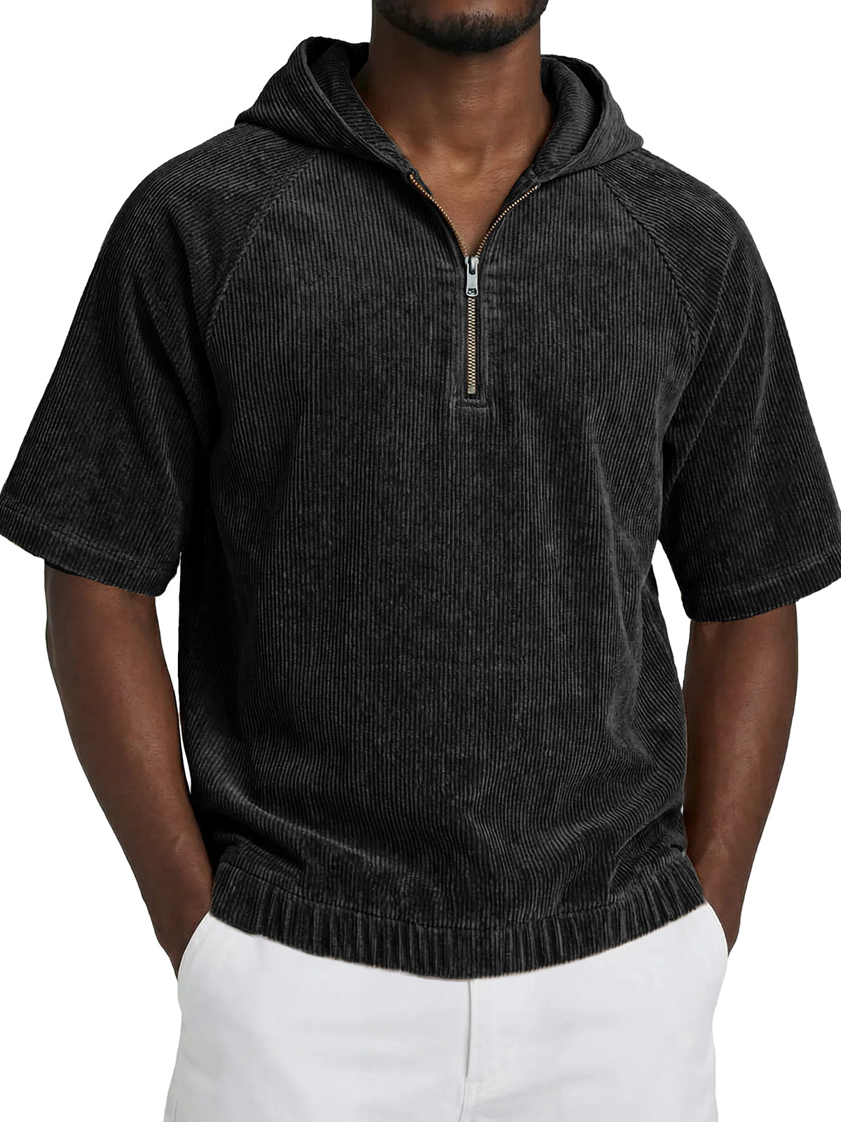 Men's Fashionable Casual Retro Hooded Short-Sleeve Zipper T-Shirt