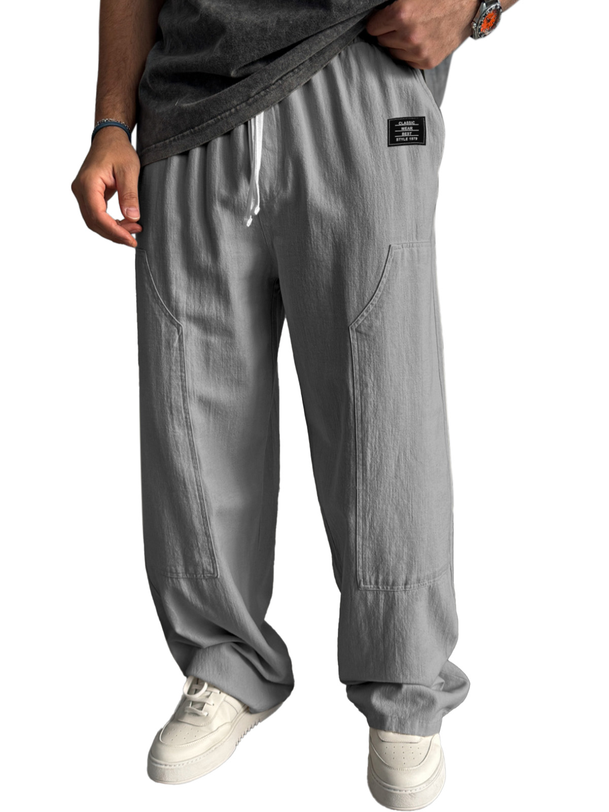 Simple Solid Color Loose And Comfortable Panel Design Straight-leg Pants With Logo