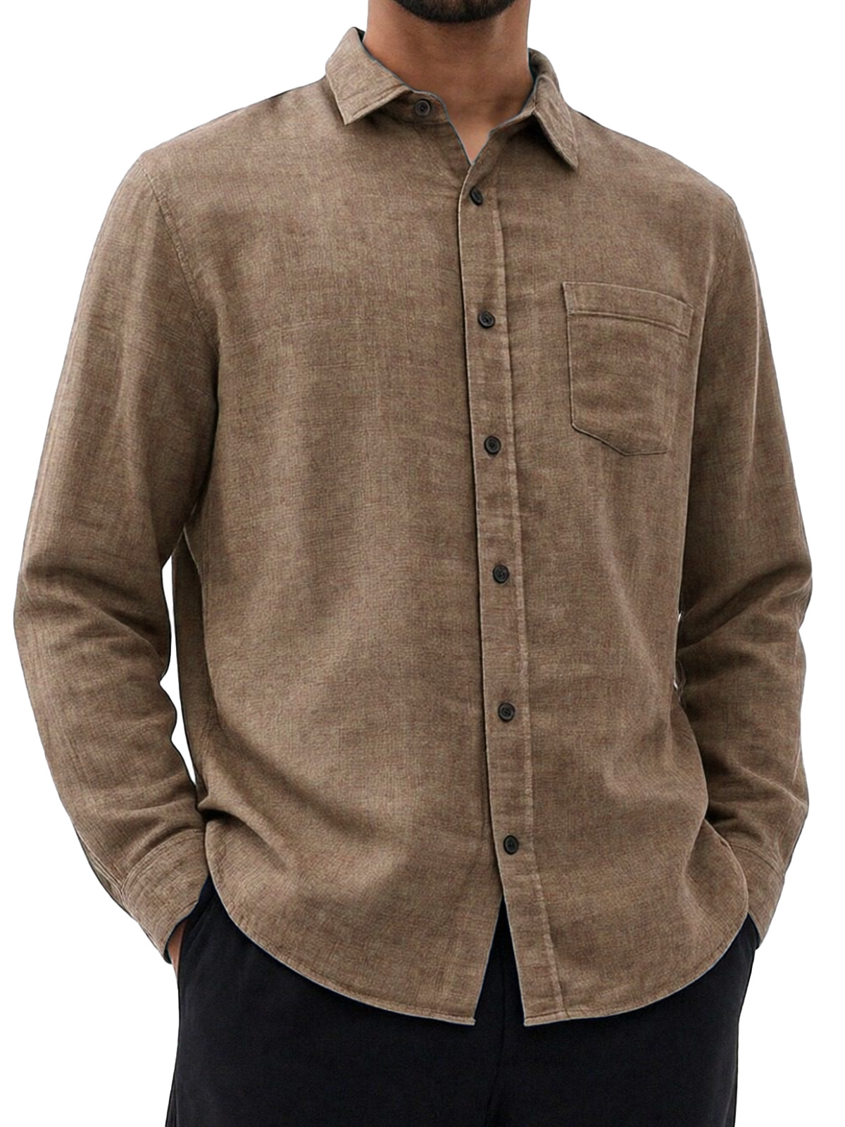 Men's Retro Simple And Versatile Solid Color Collared Long-sleeved Shirt