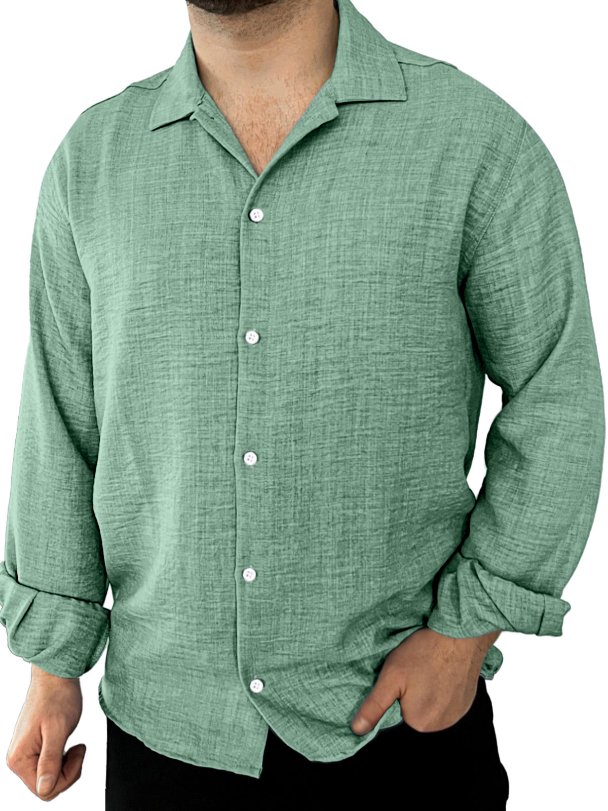Men's Simple Daily Casual Solid Color Lapel Long-sleeved Shirt