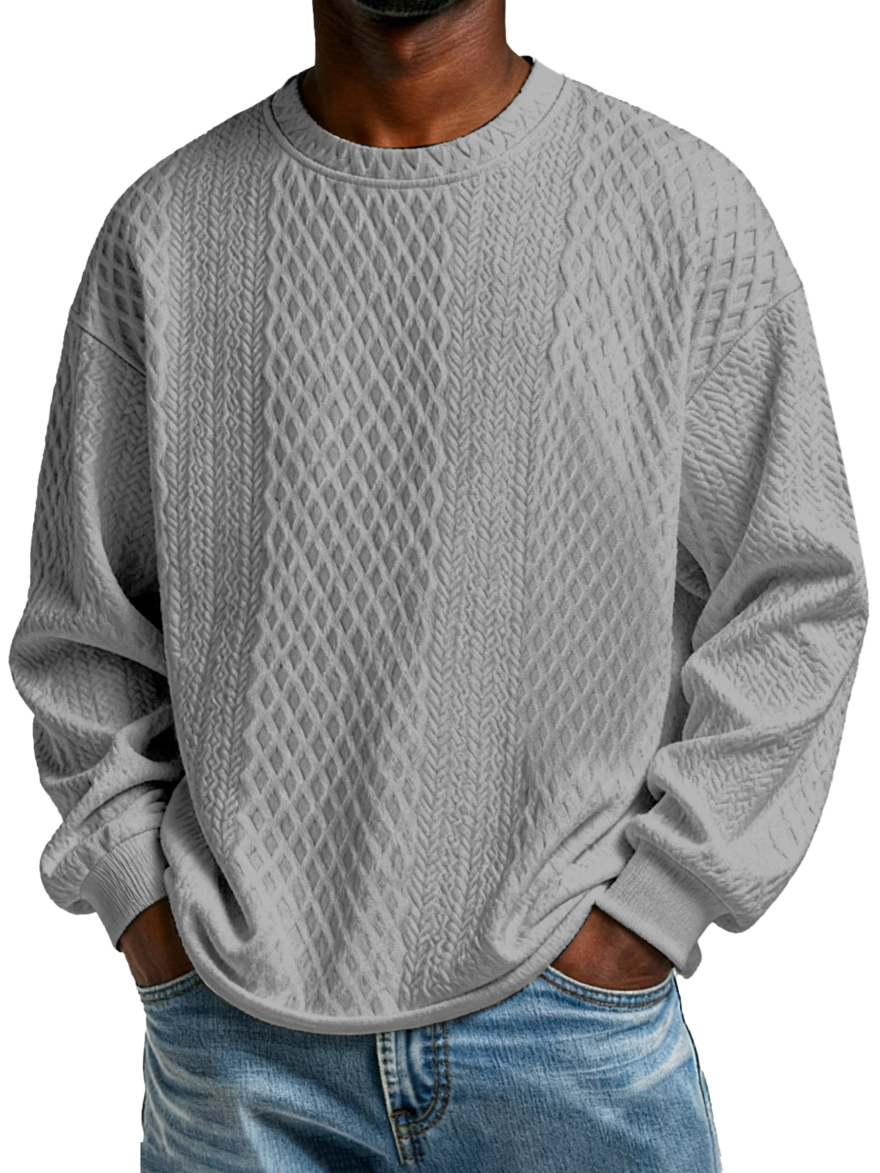 Men's Casual Solid Color Texture Long-sleeved T-shirt