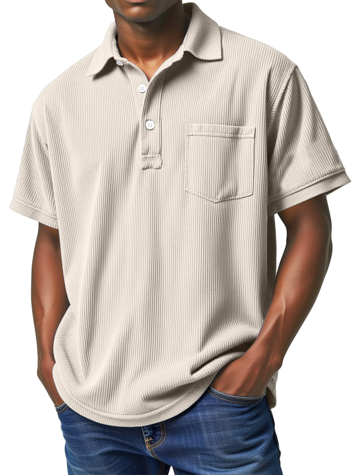 Men's Casual Solid Color Vertical Pit Lapel Short-sleeved Polo Shirt