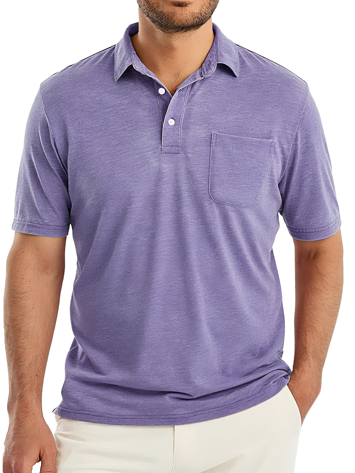 Men's Simple Solid Color Comfortable And Breathable Lapel Button Short-sleeved Polo Shirt