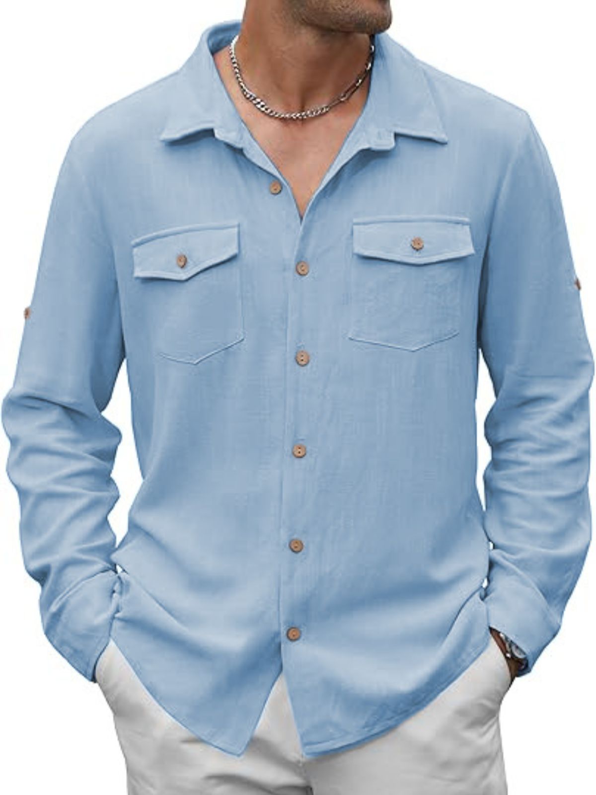 Men's Casual Solid Color Long-sleeved Shirt