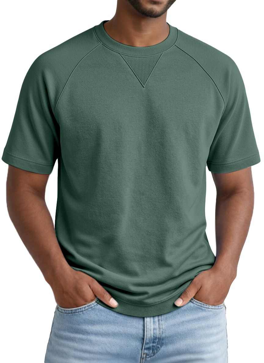 Men's Casual Solid-color Inverted Triangle Design Raglan Short-sleeved Crew Neck T-shirt