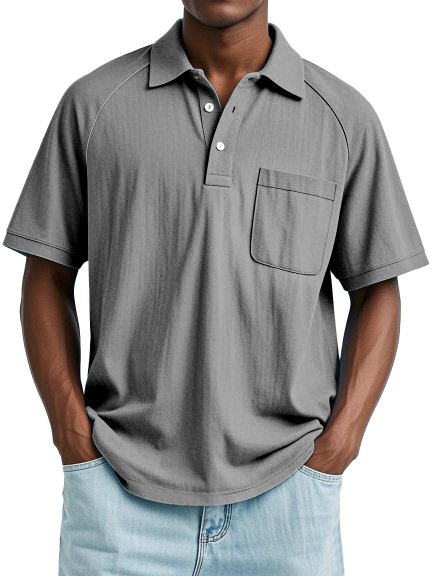Men's Casual Simple Solid Color Raglan Short Sleeve Lapel Polo Shirt
