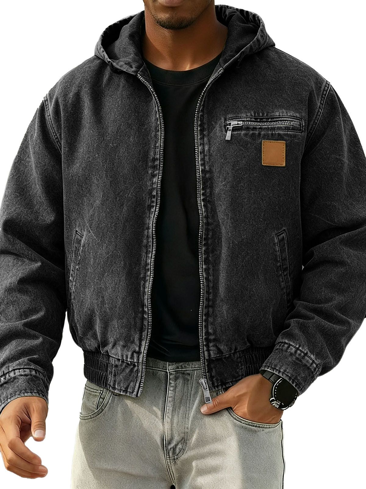 Men's Stylish Retro Long-sleeved Hooded Motorcycle Jacket