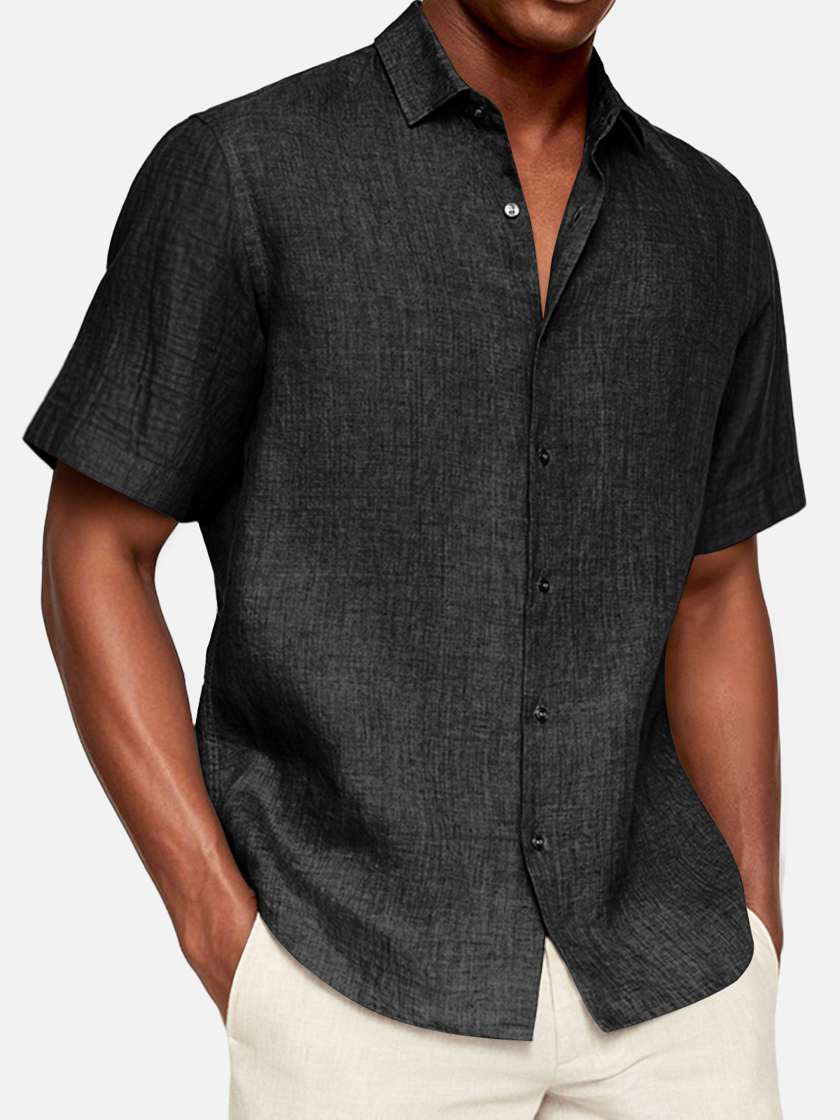 Men's Casual Cotton And Linen Short-sleeved Shirt