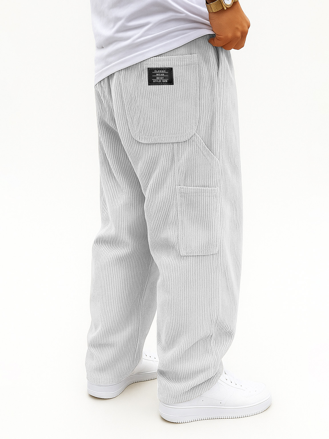 Men's Fashion Casual Outdoor Workwear Pocket Corduroy Fabric Drawstring Loose Trousers