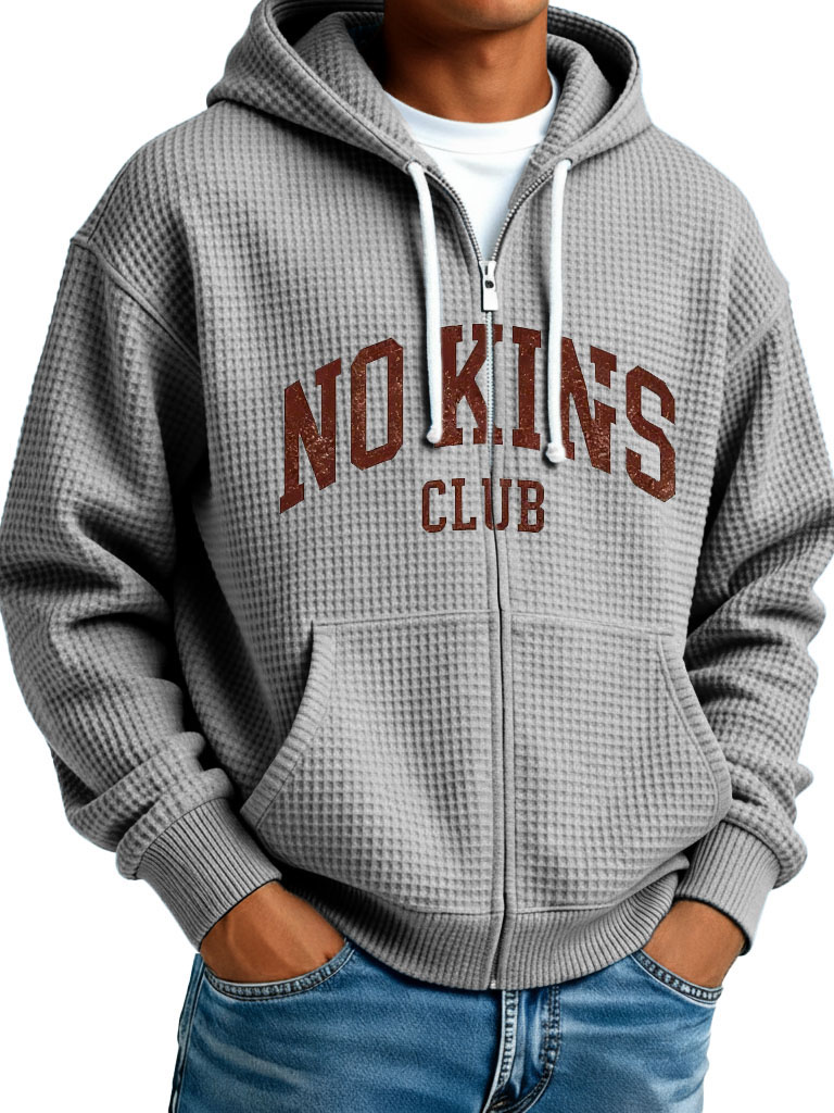"no Kings" Letter-printed Waffle Fabric Pockets Long-sleeved Hoodie