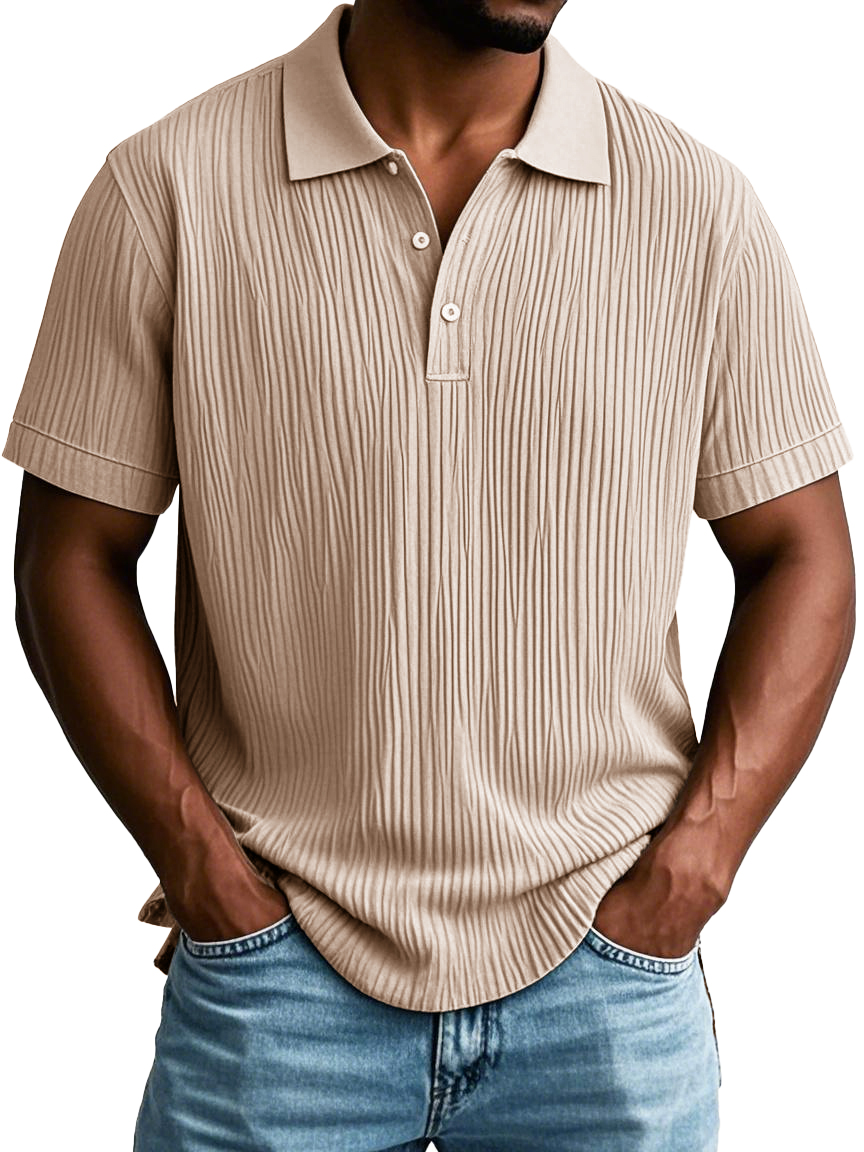 Men's Fashion Casual Short-sleeved Lapel Polo Shirt With Ribbed Fabric