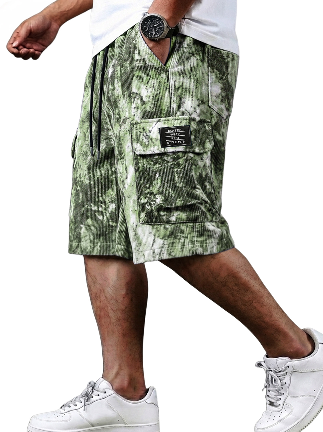 Men's Corduroy Multi-Pocket Casual Tie-Dye Print Shorts
