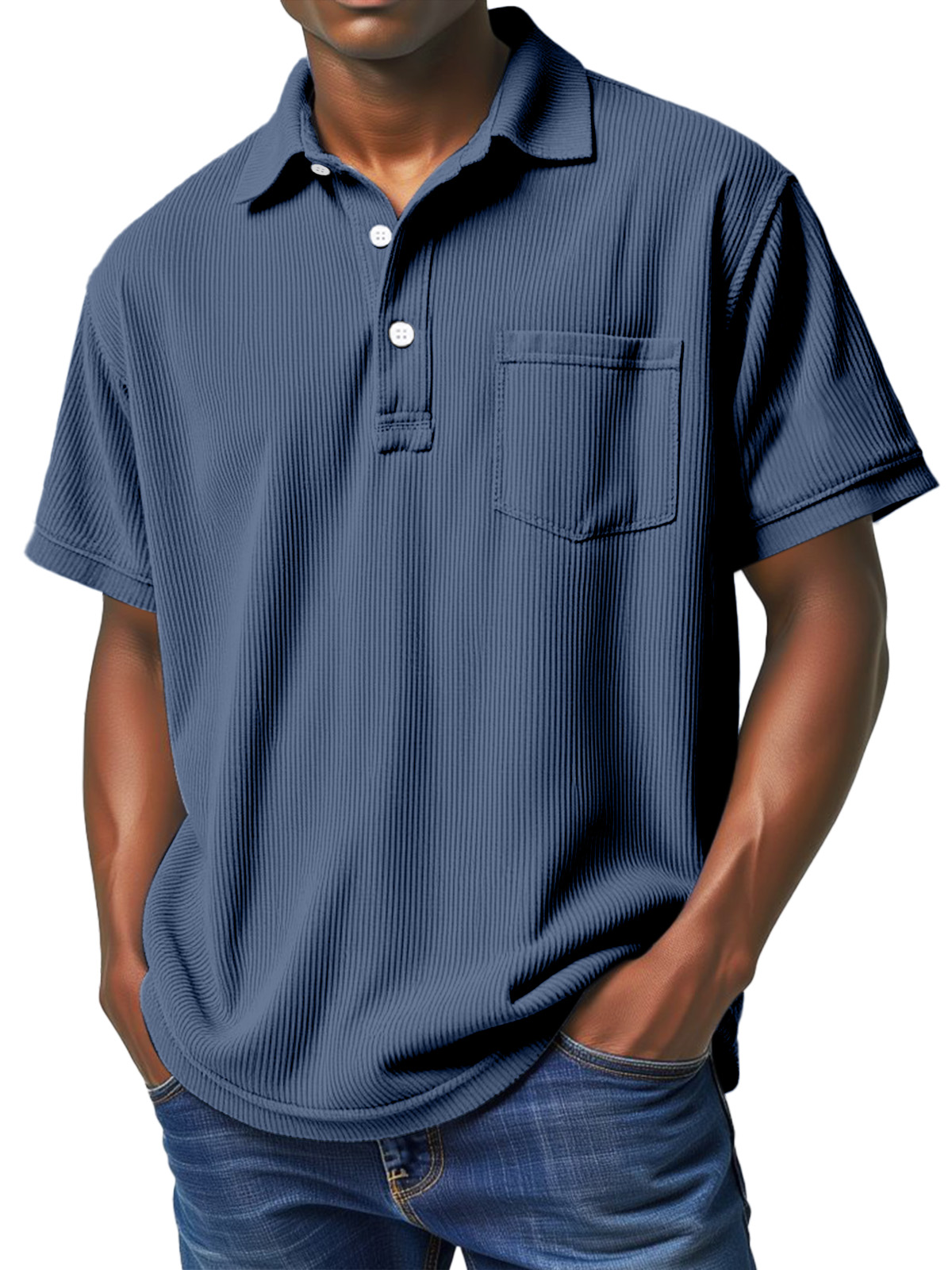Men's Casual Solid Color Vertical Pit Lapel Short-sleeved Polo Shirt