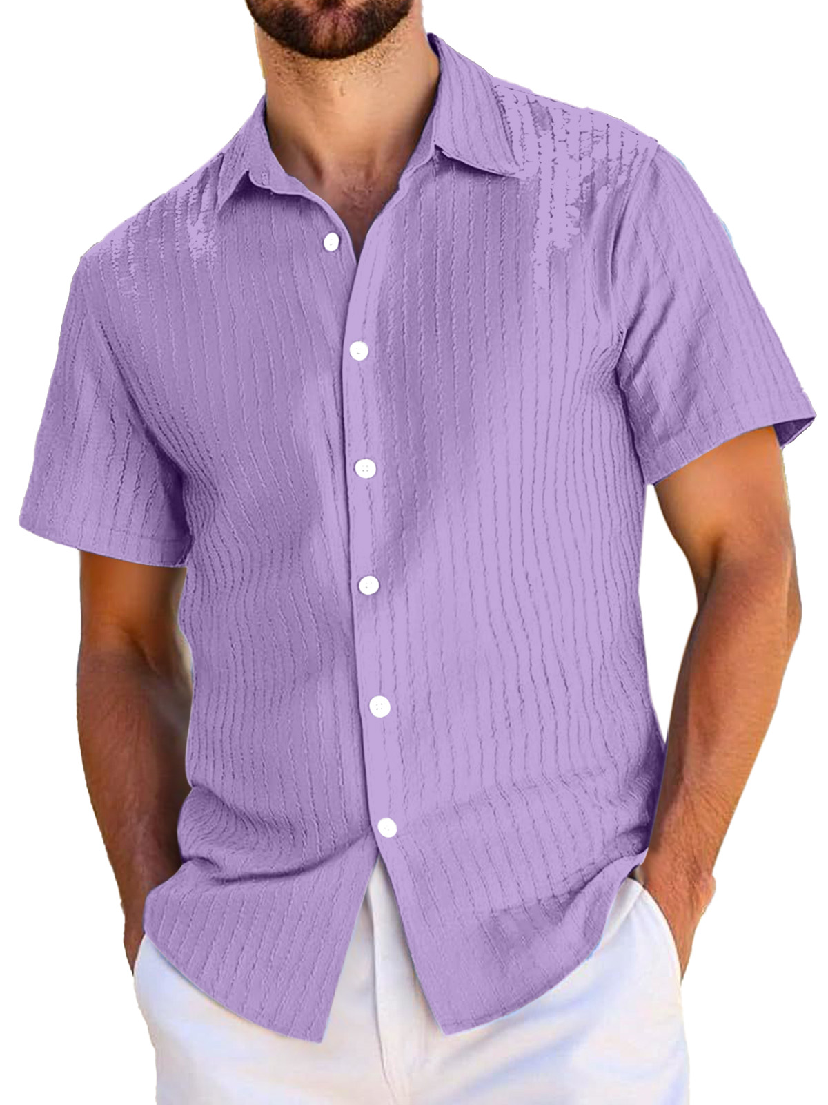 Men's Everyday Casual Textured Short-sleeved Lapel Shirt