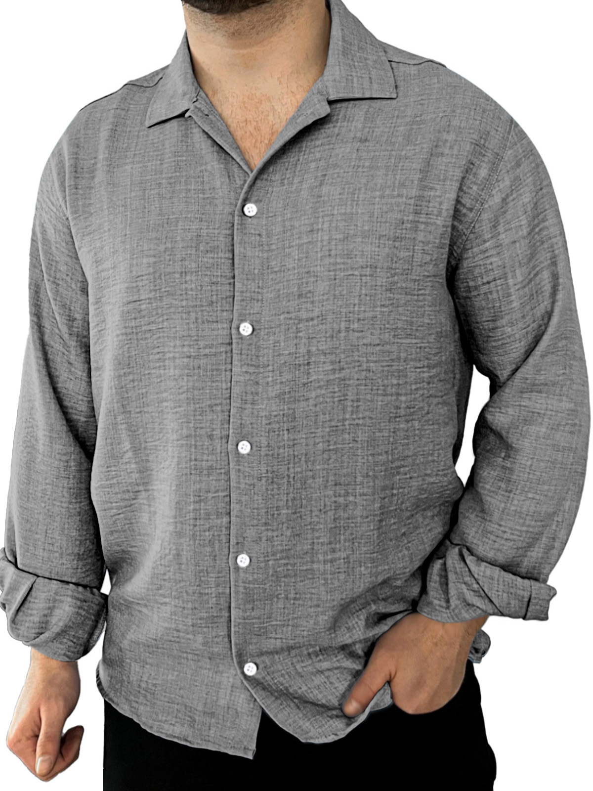 Men's Simple Daily Casual Solid Color Lapel Long-sleeved Shirt