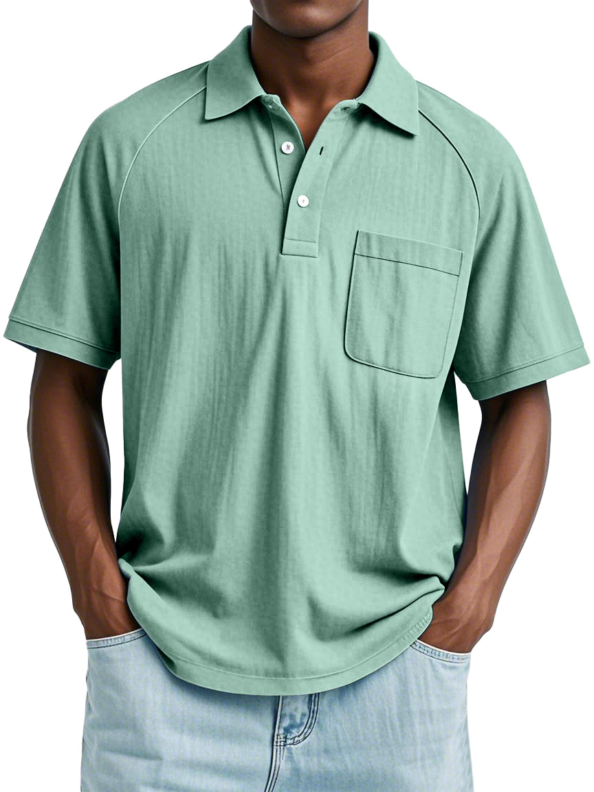 Men's Casual Simple Solid Color Raglan Short Sleeve Lapel Polo Shirt