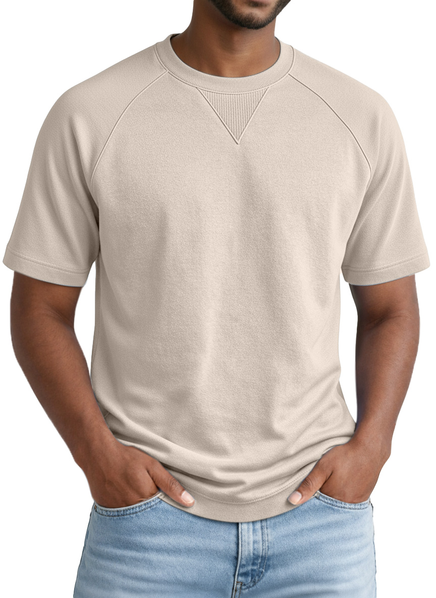 Men's Casual Solid-color Inverted Triangle Design Raglan Short-sleeved Crew Neck T-shirt