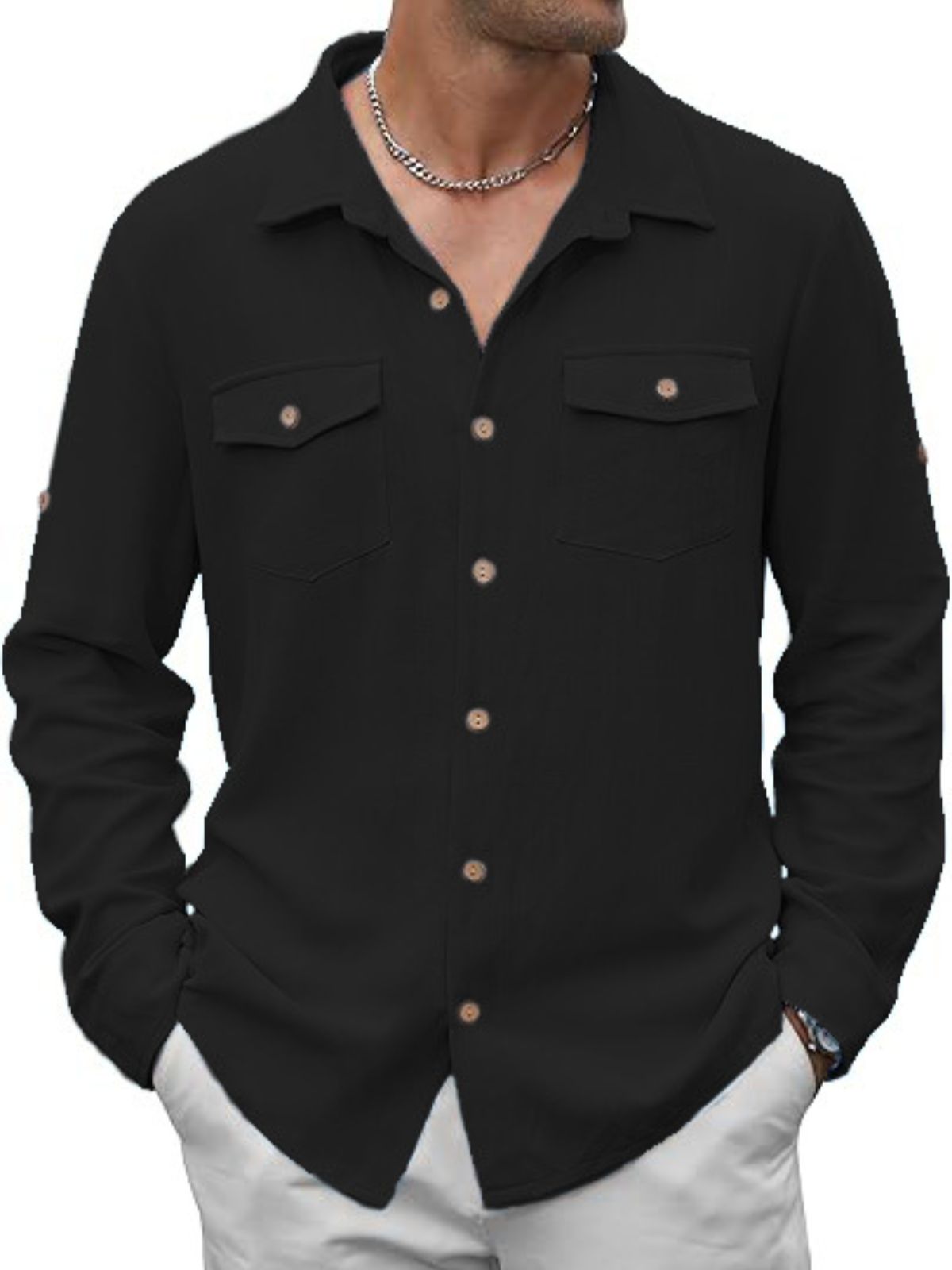 Men's Casual Solid Color Long-sleeved Shirt