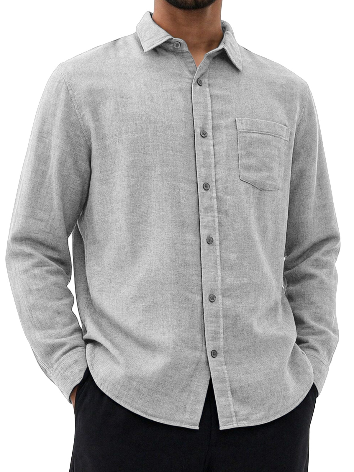 Men's Retro Simple And Versatile Solid Color Collared Long-sleeved Shirt