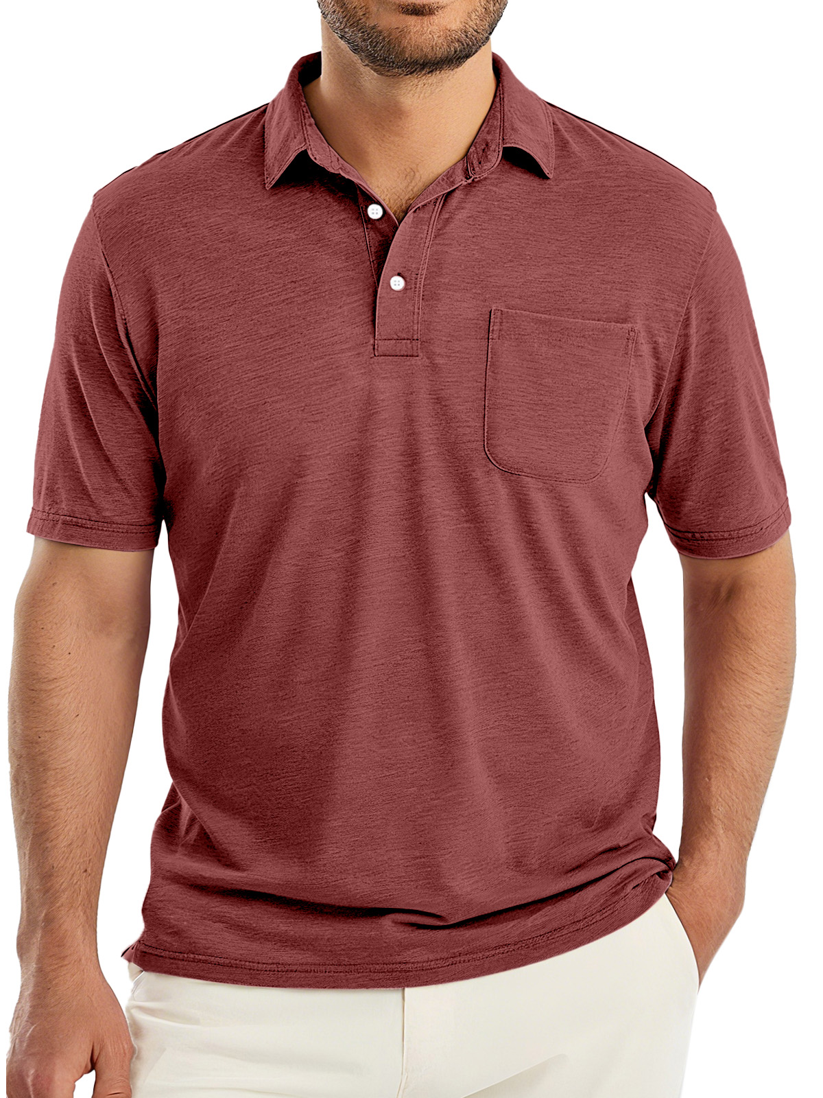 Men's Simple Solid Color Comfortable And Breathable Lapel Button Short-sleeved Polo Shirt